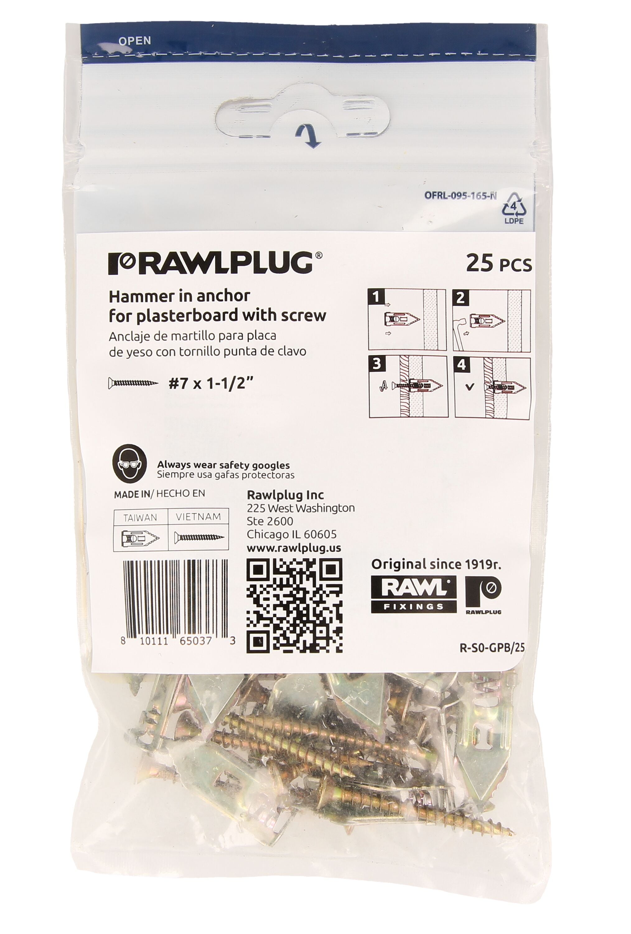 Rawlplug R-S0-GPB 25 CT Drywall-Anchors - View #2