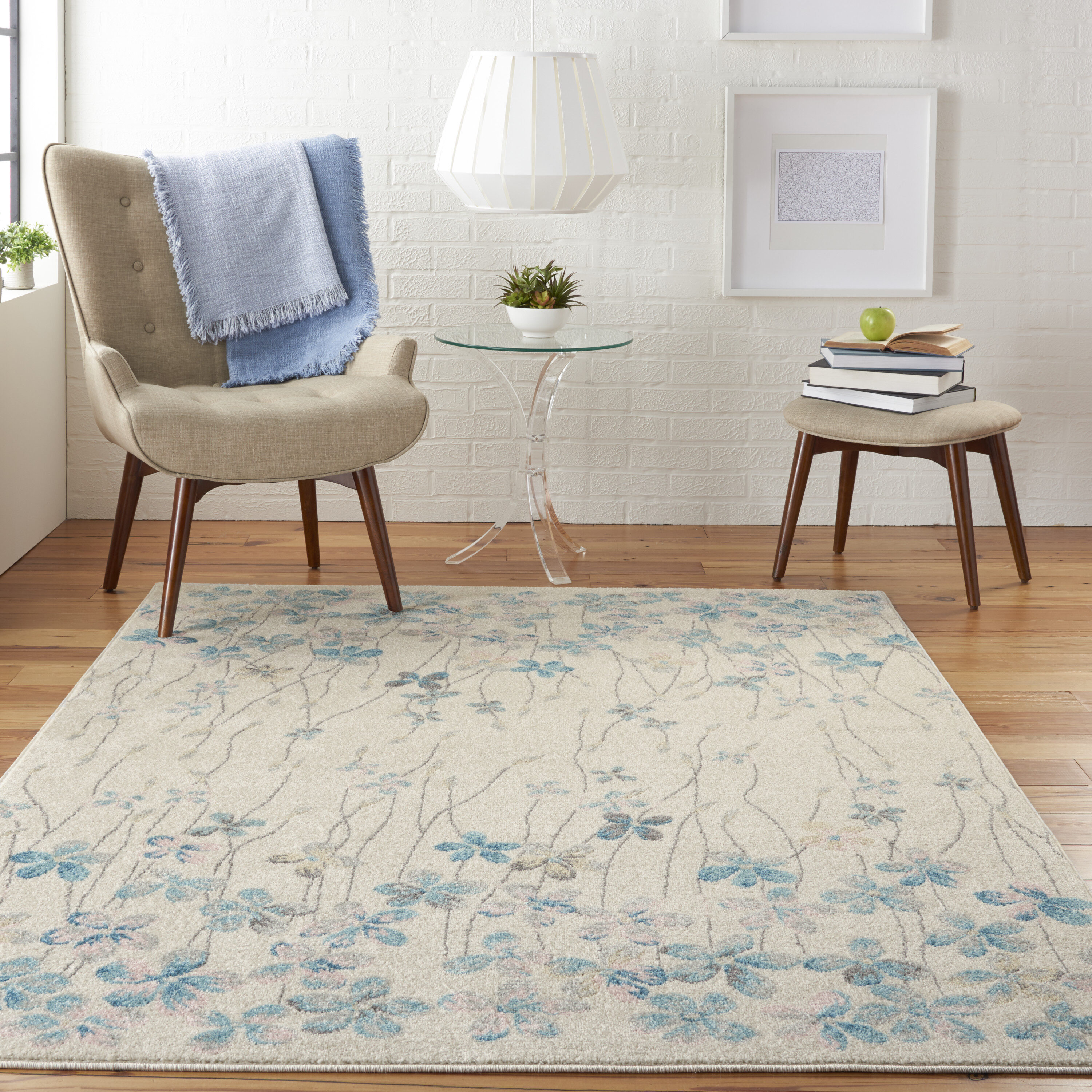 Nourison 99446484802 Tranquil 4 x 6 (ft) Loomed Polypropylene Ivory Rectangular Indoor Abstract Farmhouse/Cottage Area rug