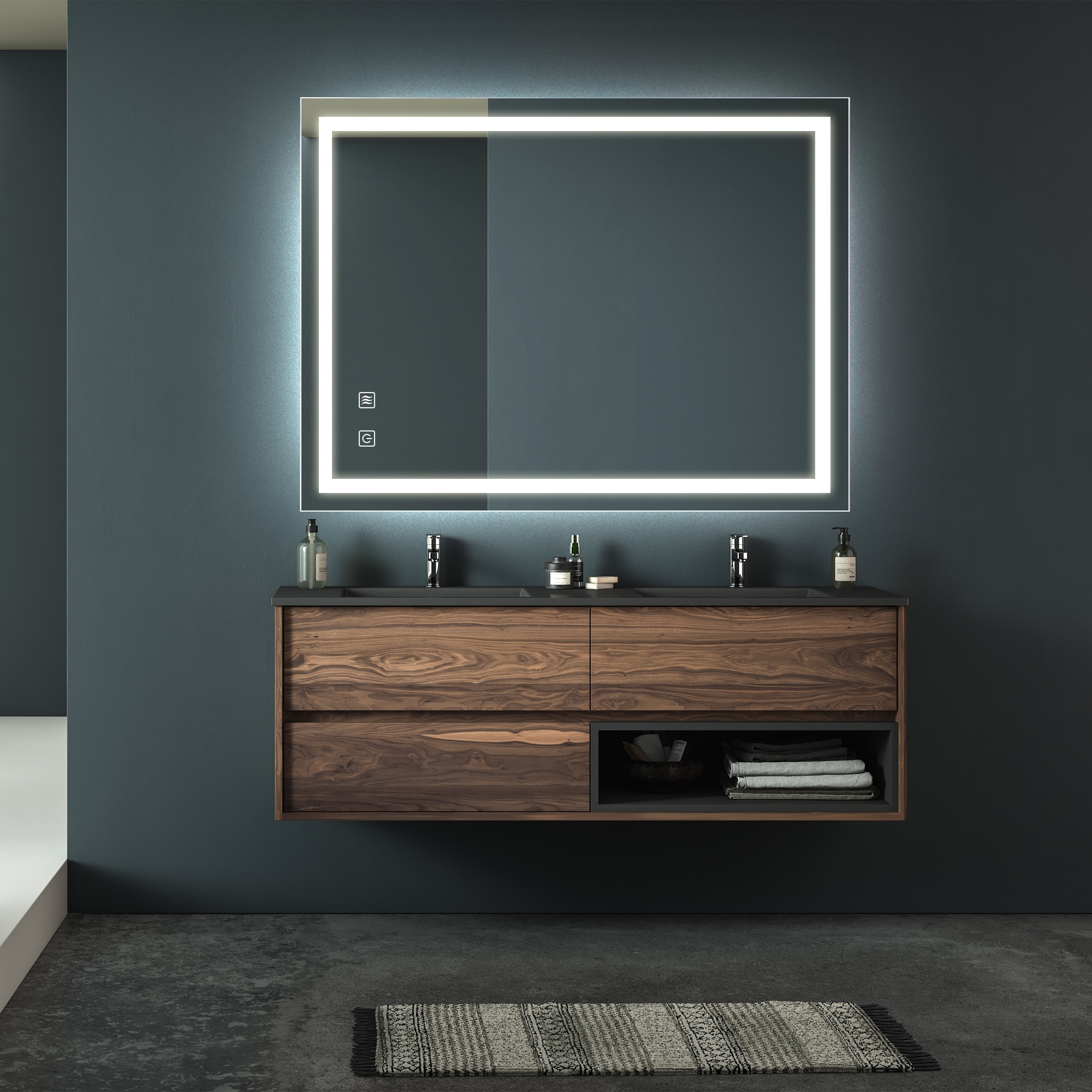 Forclover MF03GI-ME14 32-Inches x 24-Inches Polished Frameless Rectangle Dimmable Lighted Fog Free Bathroom Vanity Mirror ( Silver )