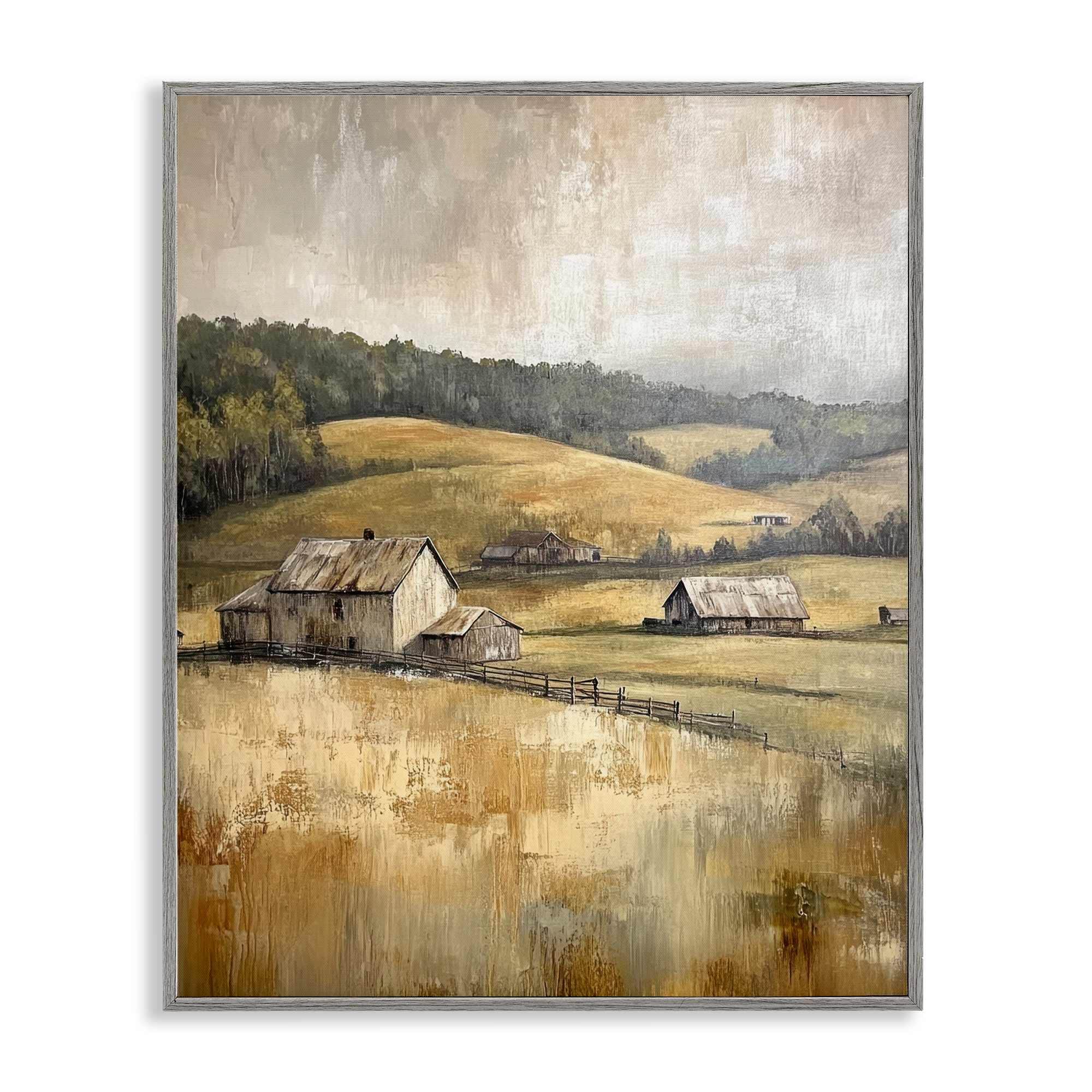 Stupell Industries BT-837-GFF-16X20 Rustic Farmland and Rolling Hills Gray Framed Giclee Art By Petal Prints Design 16 x 20