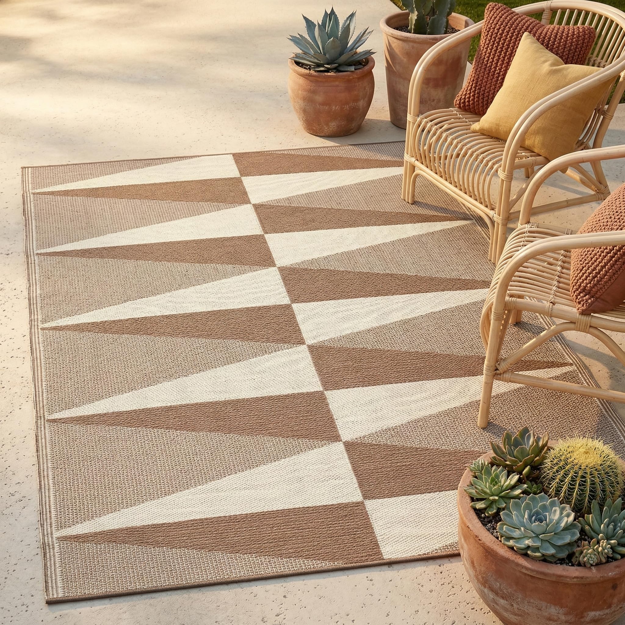 Fab Habitat Geometric Modern Minimalist Outdoor Rug - Waterproof Crease ...
