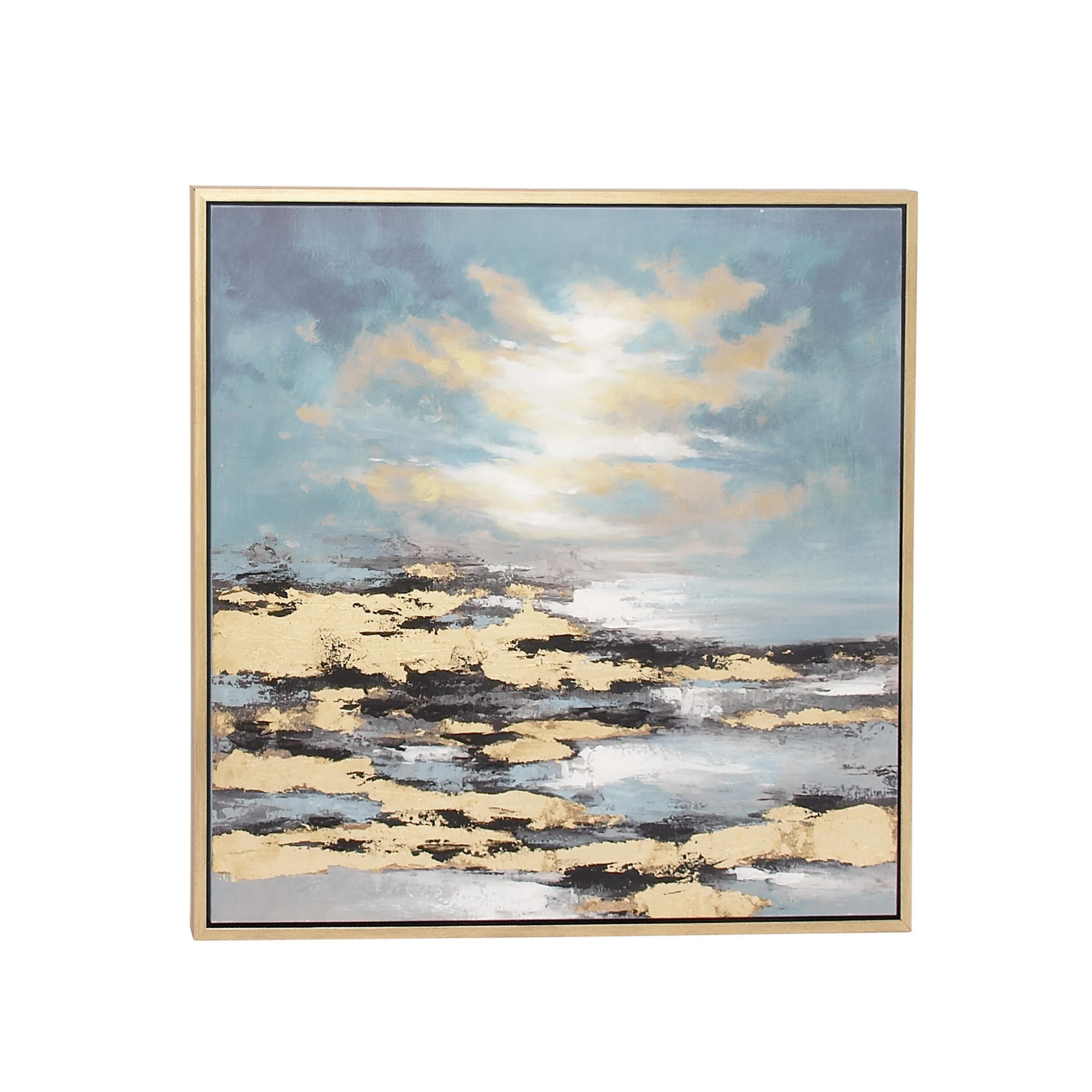 Blue and Gold Abstract Landscape Canvas Wall Art