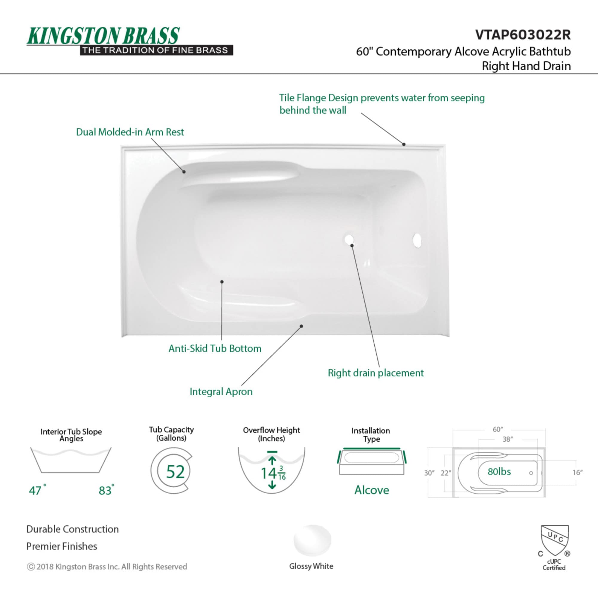 Kingston Brass UVTAP603022R bathtubs - View #3