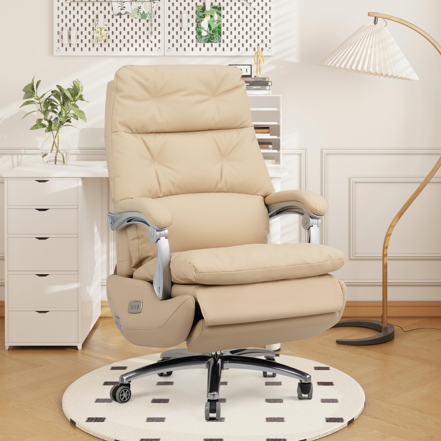 LTMATE LSGF03A014ES09 Beige Leather Upholstered Swivel Powered Reclining Zero Gravity Recliner with Lift Assistance