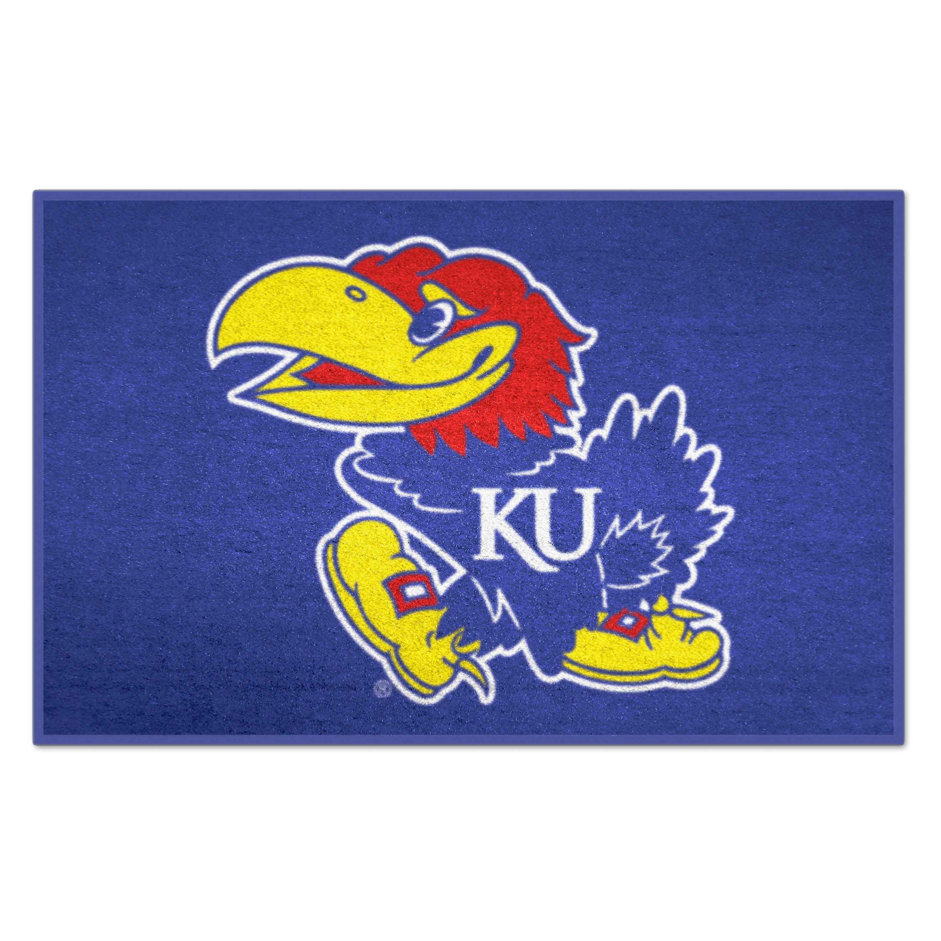 FANMATS 3602 Kansas Jayhawks 2-ft x 3-ft Black Vinyl Rectangular Indoor or Outdoor Decorative Sports Door Mat