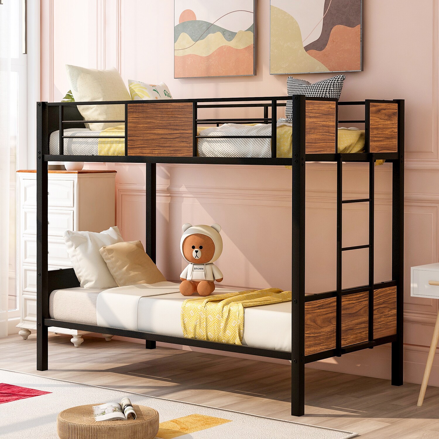 Mondawe Contemporary Twin Loft Bed with Built-in Ladder and Under-Bed ...