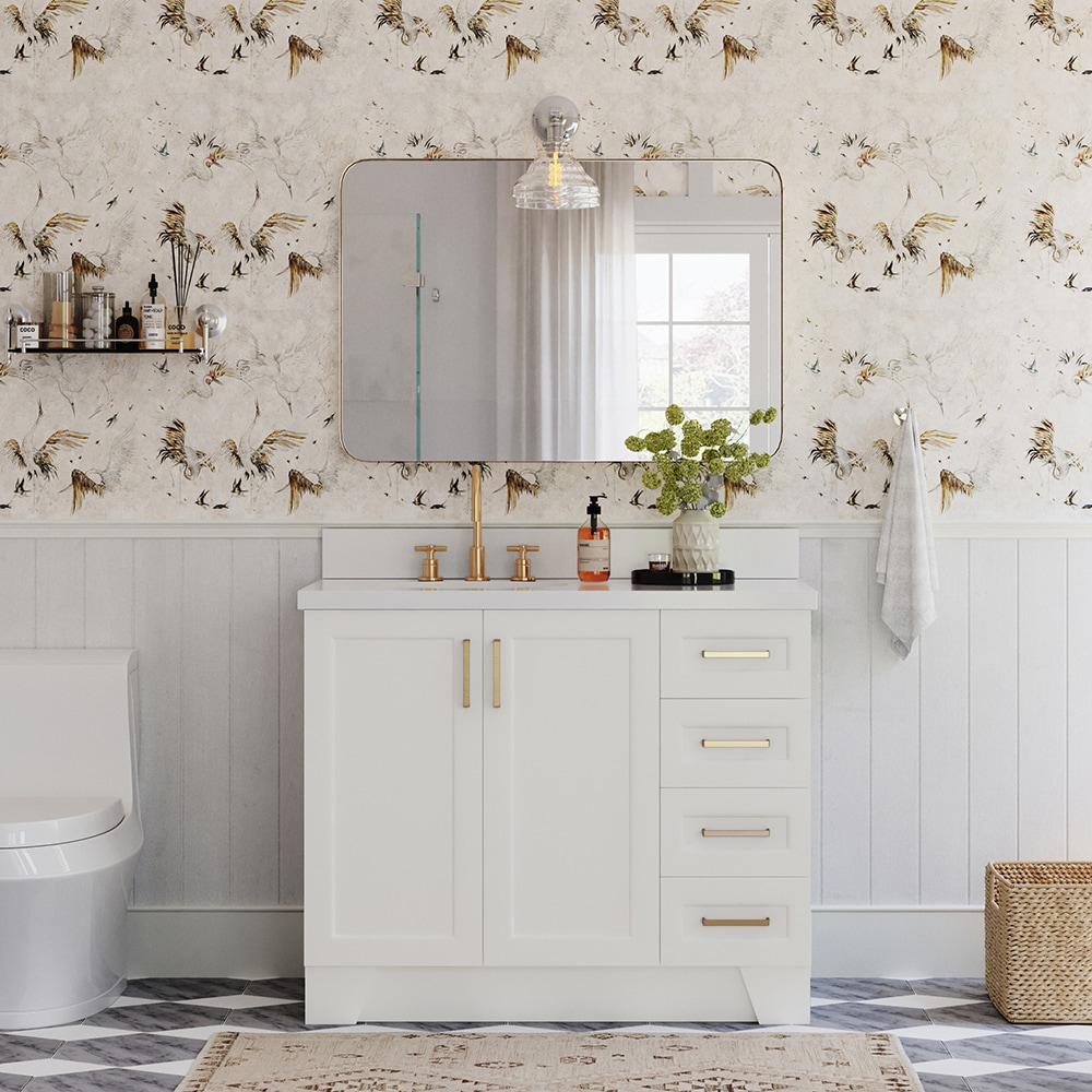 ARIEL Q43SLB-WQO-WHT Taylor 43-in White Undermount Single sink Bathroom Vanity with Pure White Quartz Quartz Top