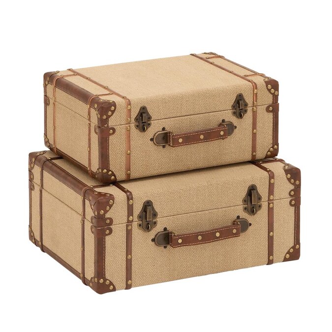 Grayson Lane Wood And Burlap Trunks, Leather Trunk Handles Canada