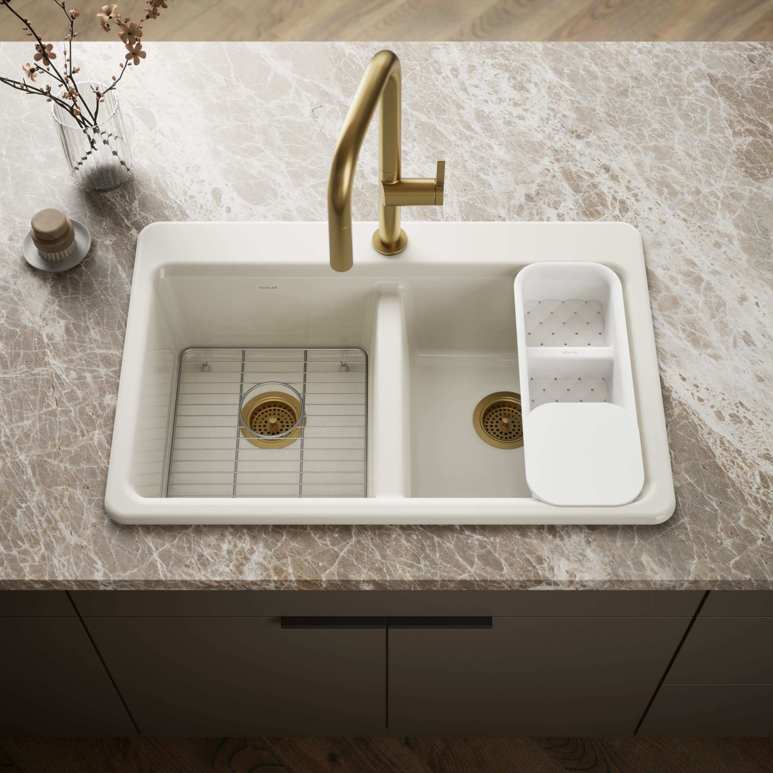 KOHLER Riverby Drop-in 33-in x 22-in Cast iron Double equal bowl Kitchen Sink