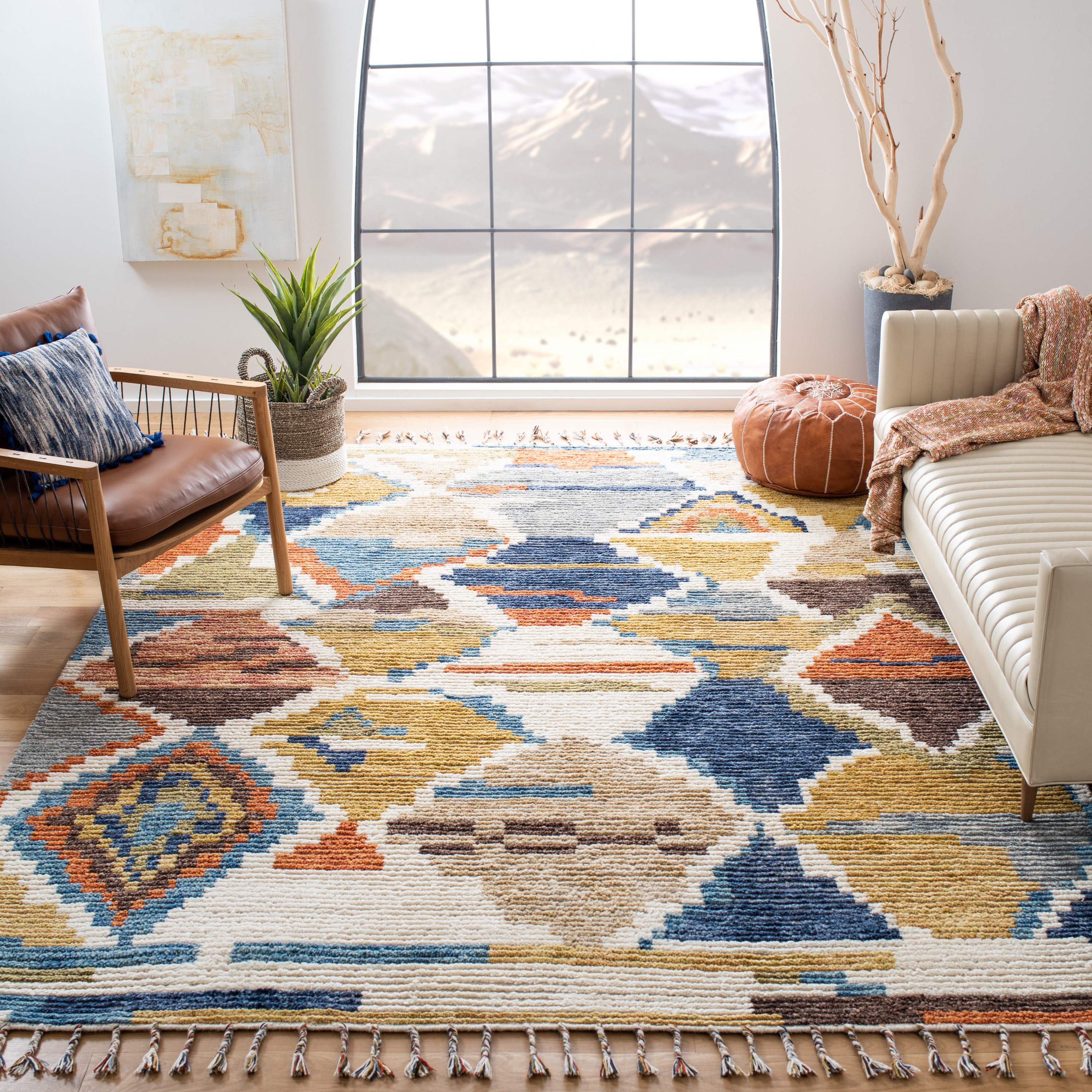 Hand-Knotted Red Geometric Wool 6' x 9' Area Rug