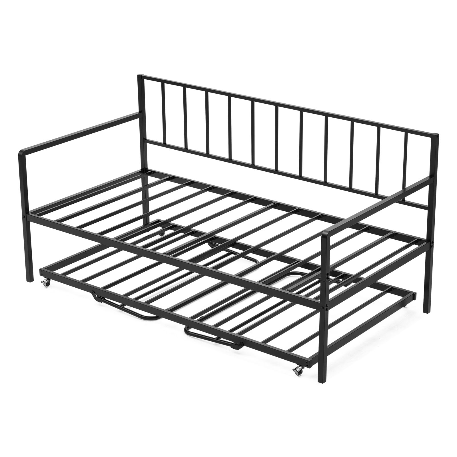 VEVOR Twin Size Daybed Frame Height Adjustable Day Bed with Trundle Heavy Duty Metal Platform Bed Frame with LED Light and Charging Station Twin Daybed with Metal Slats for Living Room Bedroom