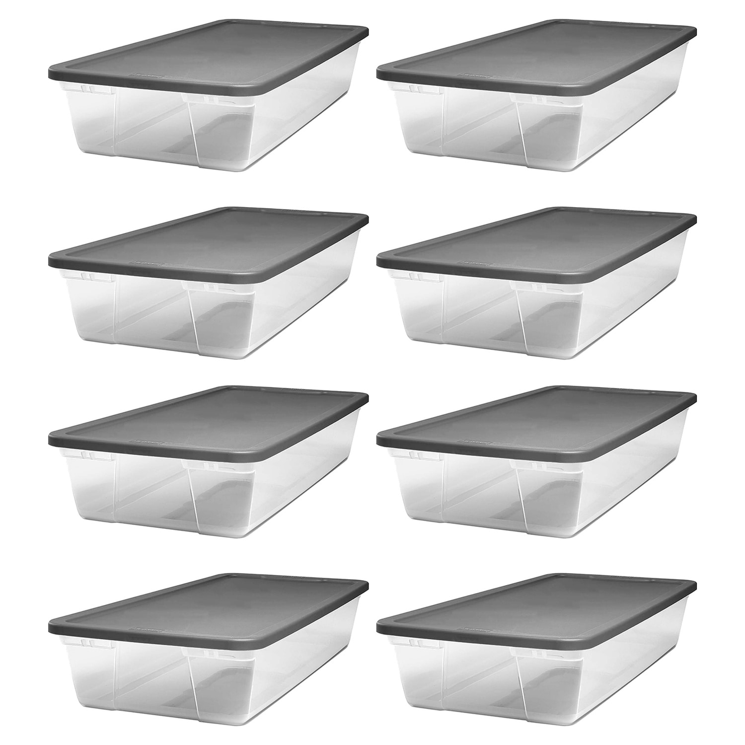 Homz Products 324384 8 -Pack Large 10.25 -Gallons ( 41 -Quarts ) Gray, Clear Stackable Tote with Latching Lid