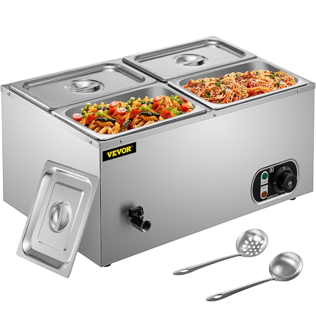 VEVOR 6 in. Deep Commercial Food Warmer 4 x 1/4GN 4-Pan Stainless Steel Bain