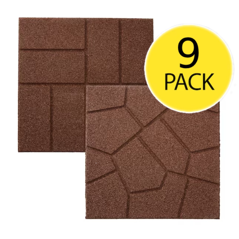 Rubberific DCPVBN9 16-Inches L x 16-Inches W x 0.75-Inches H Square Brown Rubber Paver Multi-pack