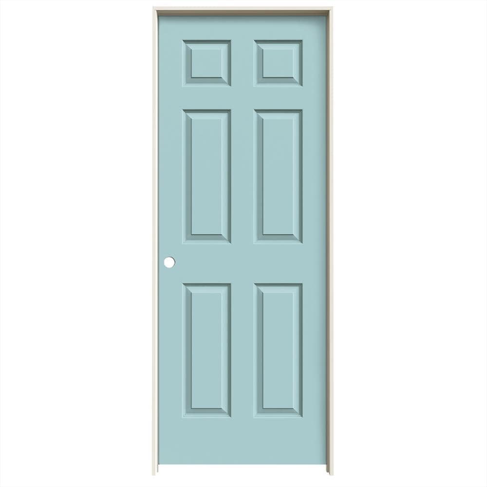 JELD-WEN LOWOLJW136600449 32-in x 80-in Caribbean Blue Solid Core 6-panel Right Hand Smooth Prefinished Molded Composite Flat Jamb Single Prehung Interior Door