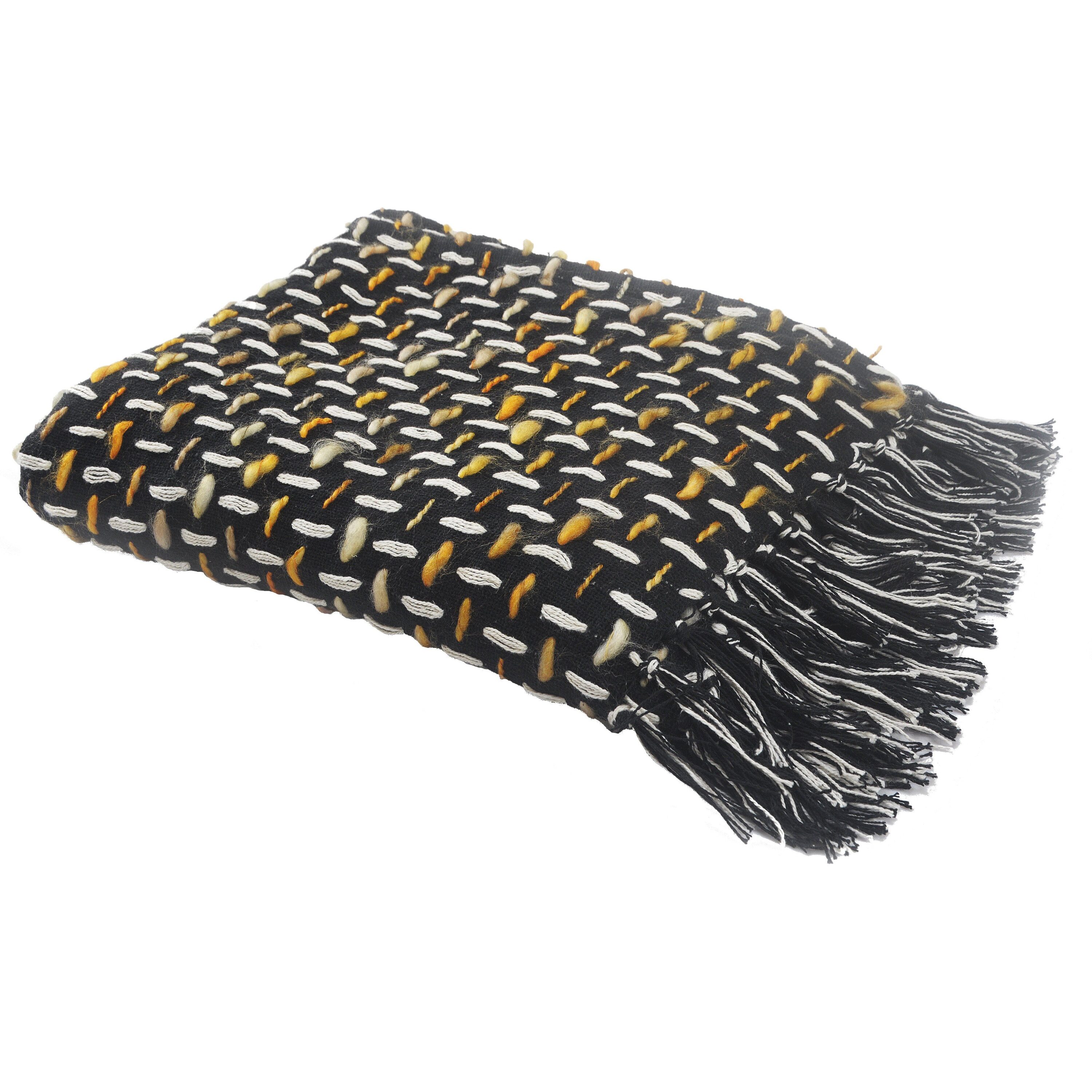 LR Home 7012A0084934J8 Black/Gold 50-in x 60-in Cotton Throw