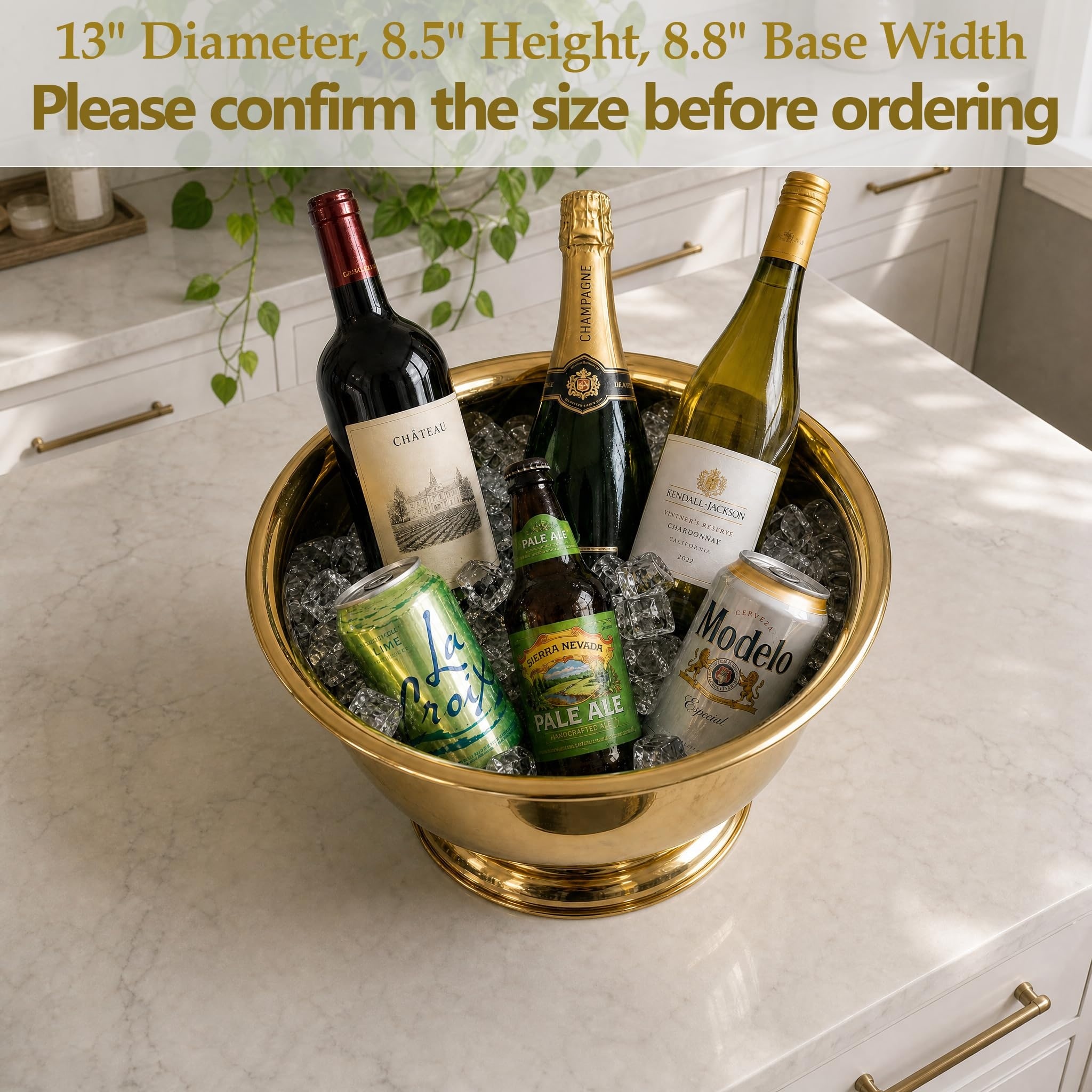 Aoibox  8L Gold Stainless Steel Ice Bucket Insulated Beverage Tub Champagne Drink Chiller for Parties Large Tub