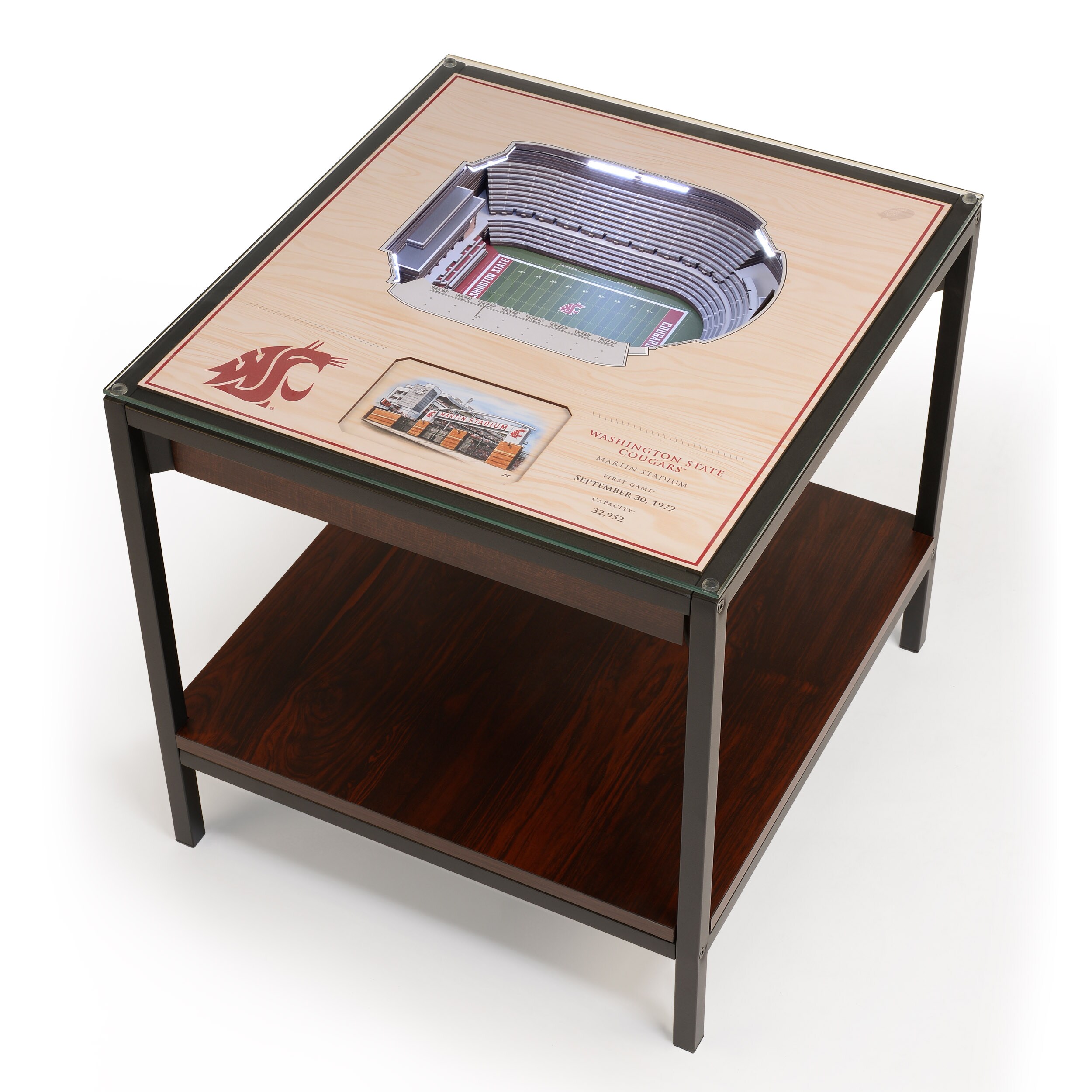 StadiumViews 8494899 25-Layer StadiumView Lighted End Table 22-in W x 22.25-in H Team Colors Glass Square Modern End Table with Storage Assembly Required