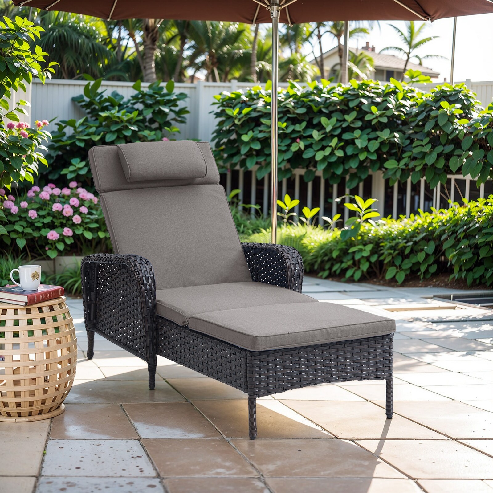 0 PA140-3 PACHAIRS-T Wicker Brown Steel Frame Stationary Conversation Chair with Gray Cushioned Seat