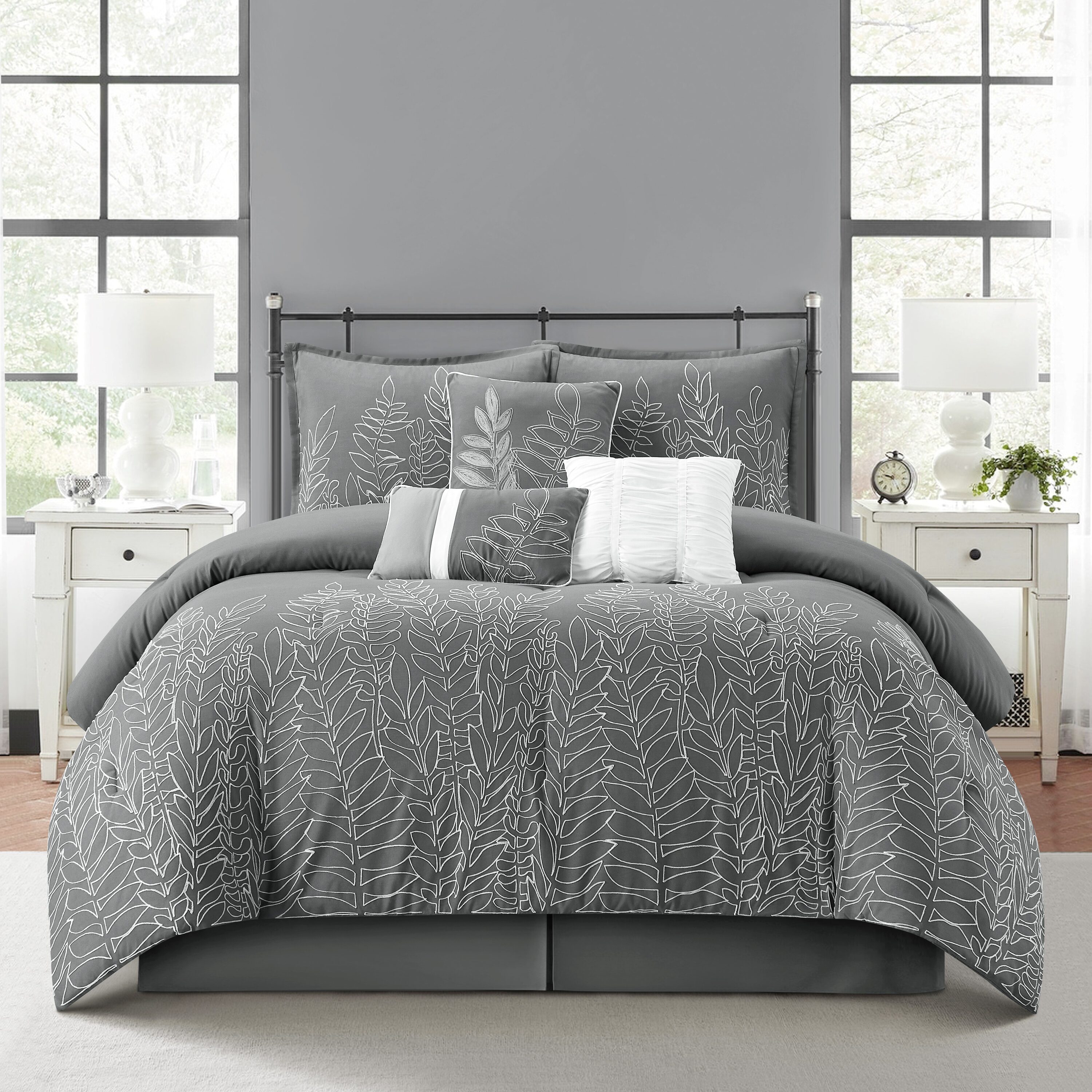 Nanshing ALICIA7-K-GRY 7 -Piece Grey King Comforter Set
