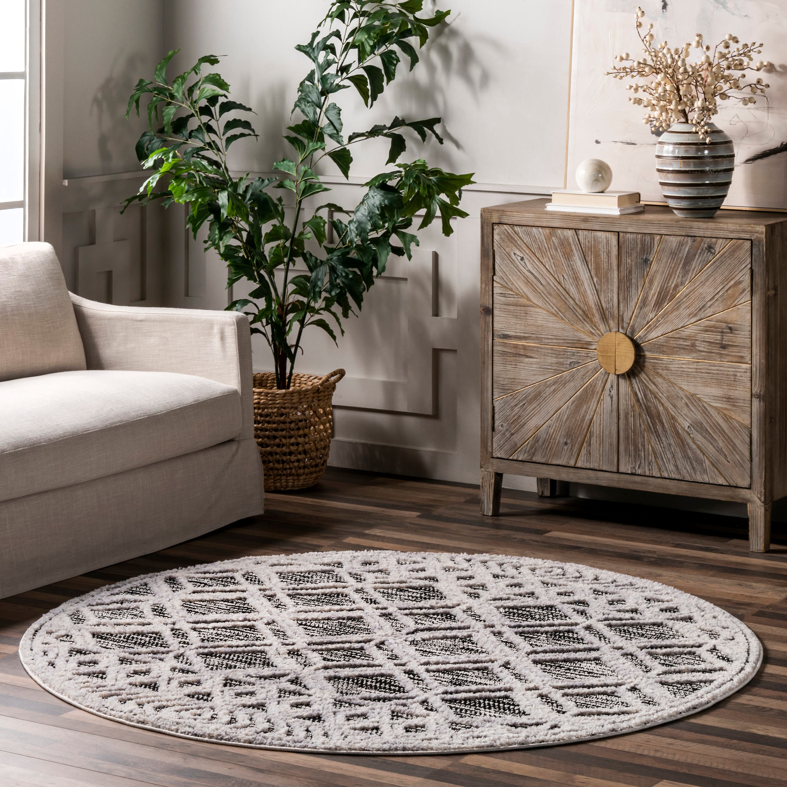 nuLOOM KKLR12A-R606 Lorden 6 x 6 (ft) Loomed Polyester Gray Round Indoor Geometric Global Area rug