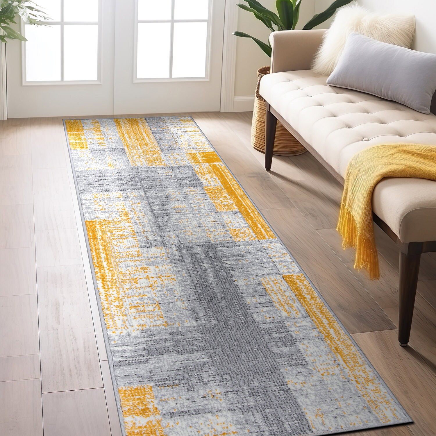 World Rug Gallery 3008YELLOW2X7 2 x 7 (ft) Loomed Polypropylene Yellow Rectangular Indoor Geometric Runner rug