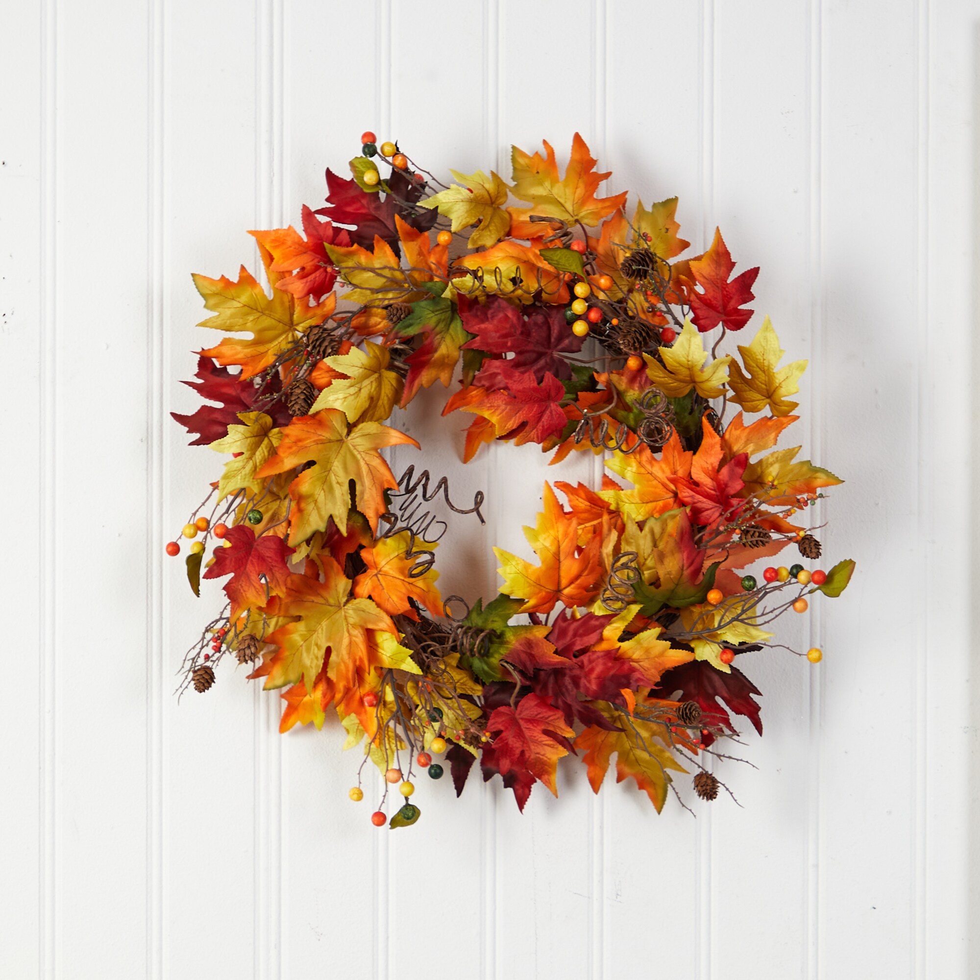 Nearly Natural 2-ft 24-in Leaves Artificial Wreath in the Fall Wreaths u0026  Garland department at Lowes.com