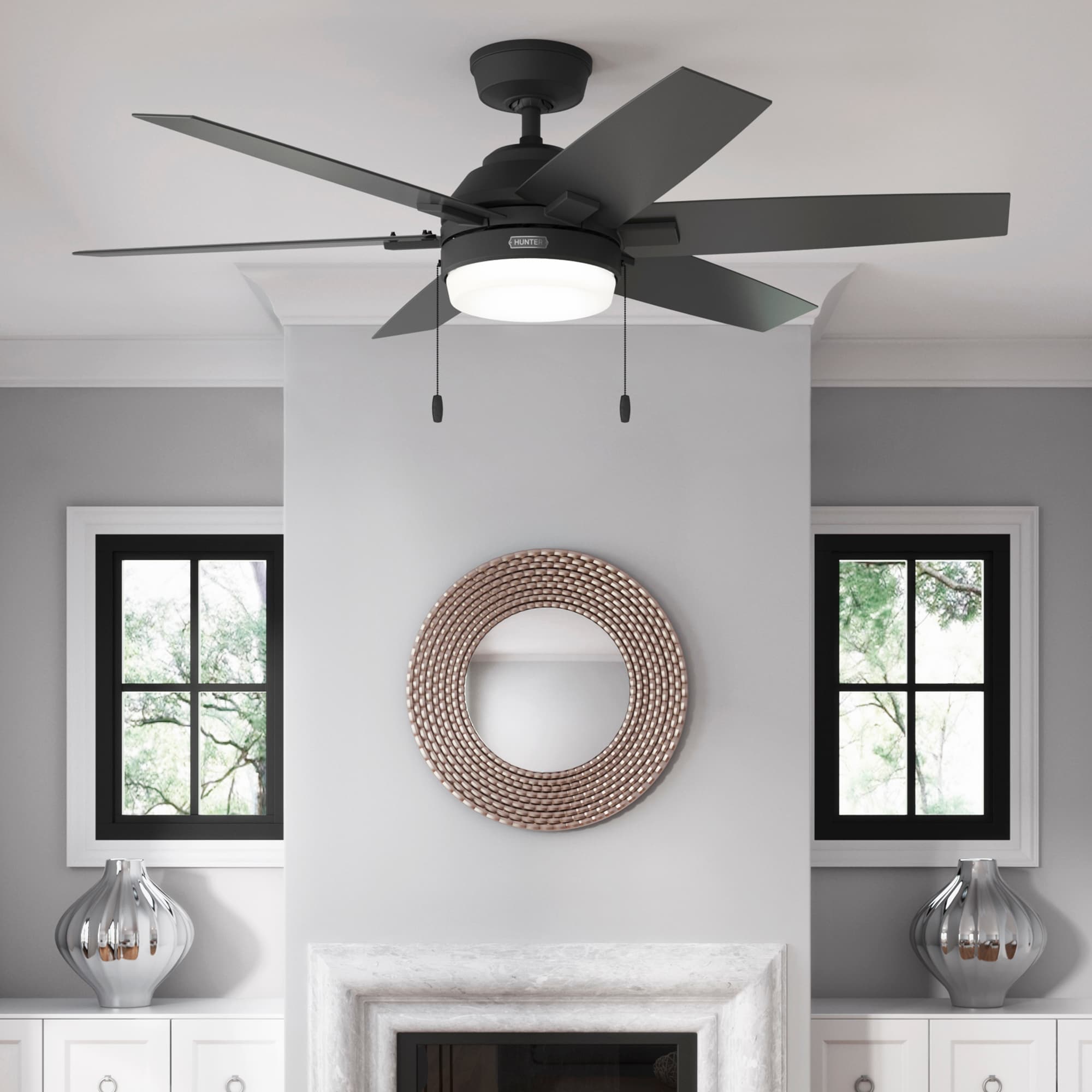 Hunter Toledo Easy Install 52 In Matte Black Indoor Ceiling Fan With Light 6 Blade The Fans Department At Lowes Com