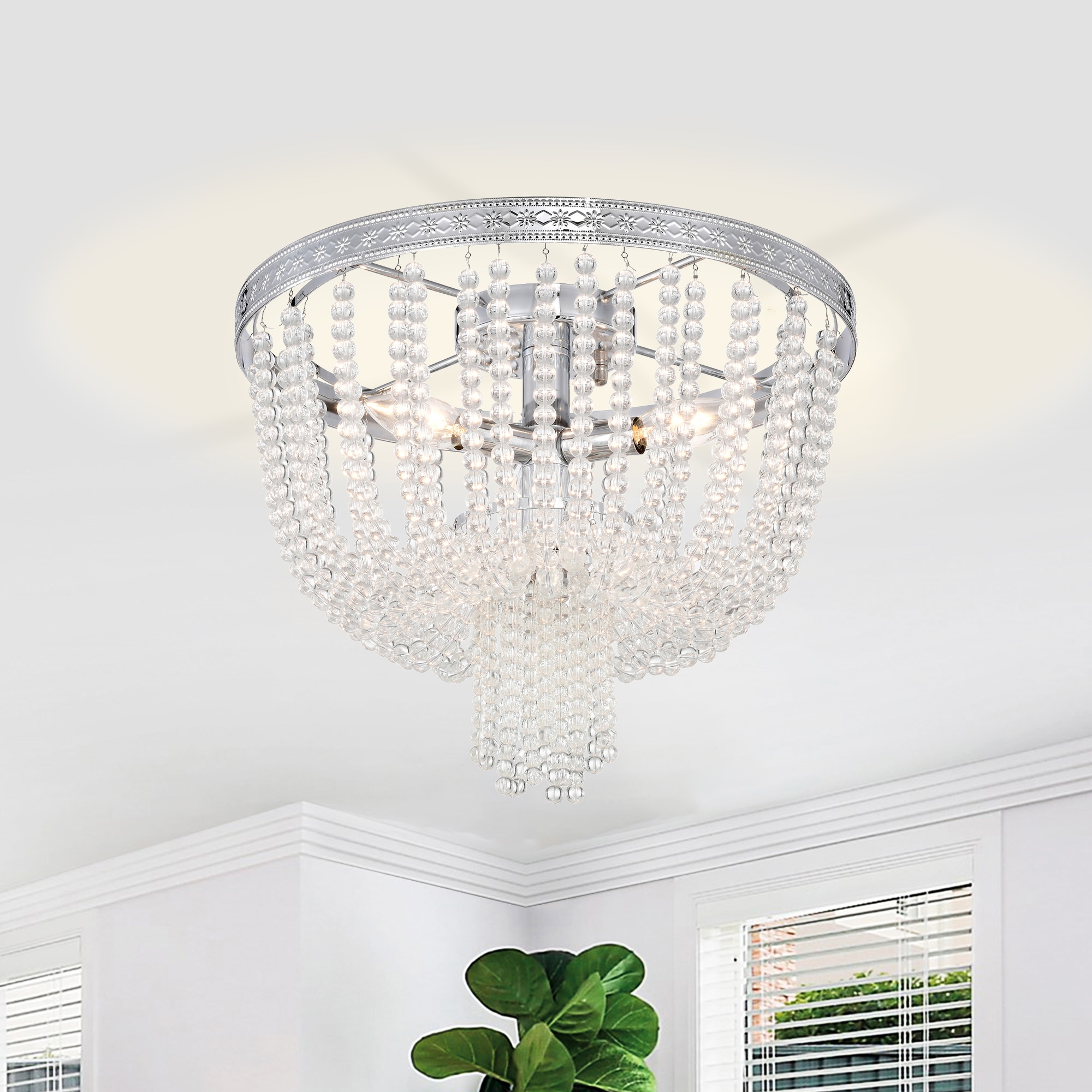 Edvivi ECG965CH Helena 3 -Light 16-in Brushed Nickel Flush Mount Light