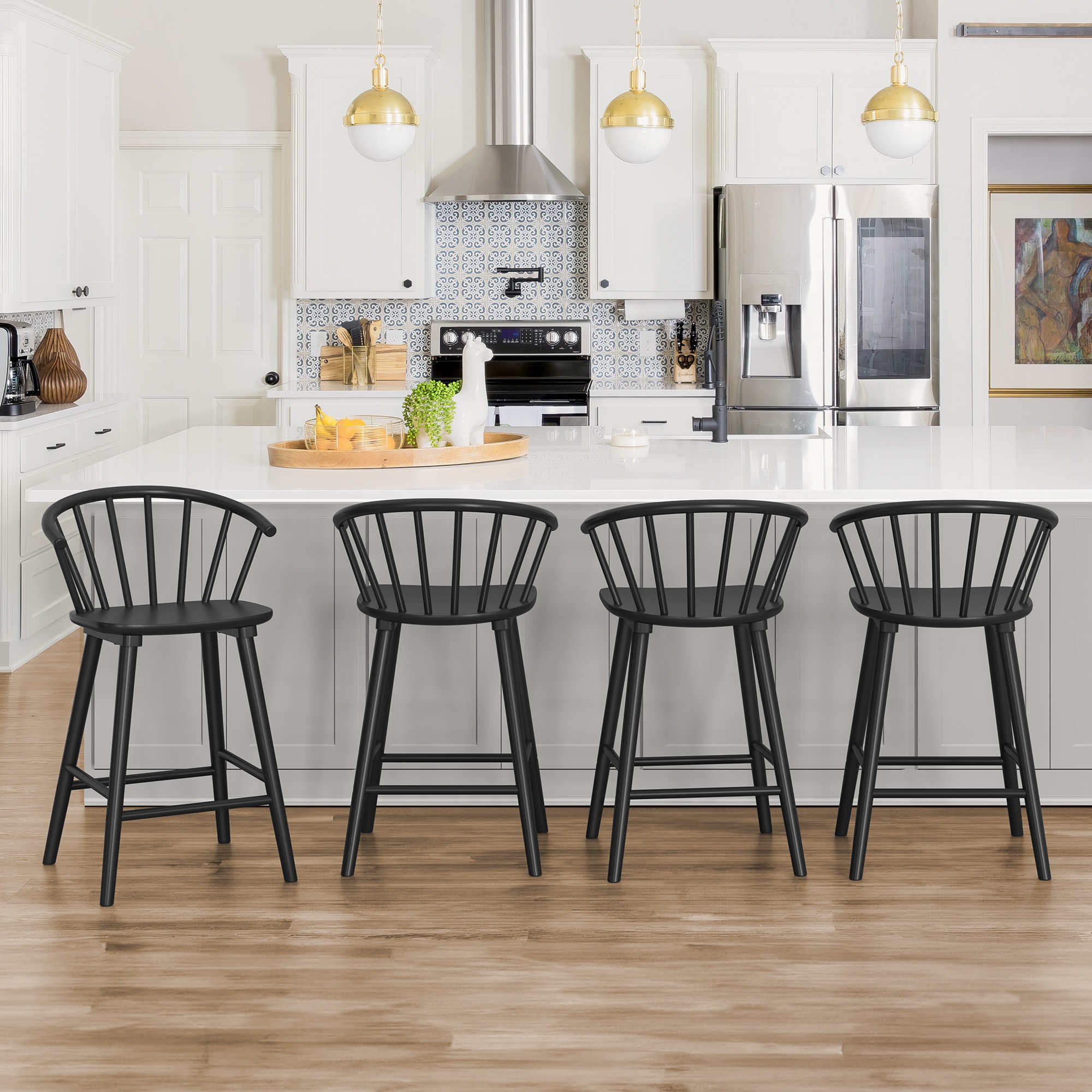 LUE BONA YB-086-01LS Set of 4 Black 24-in H Counter height (24-in to 27-in) Square Seat Wood Back Bar Stool Back