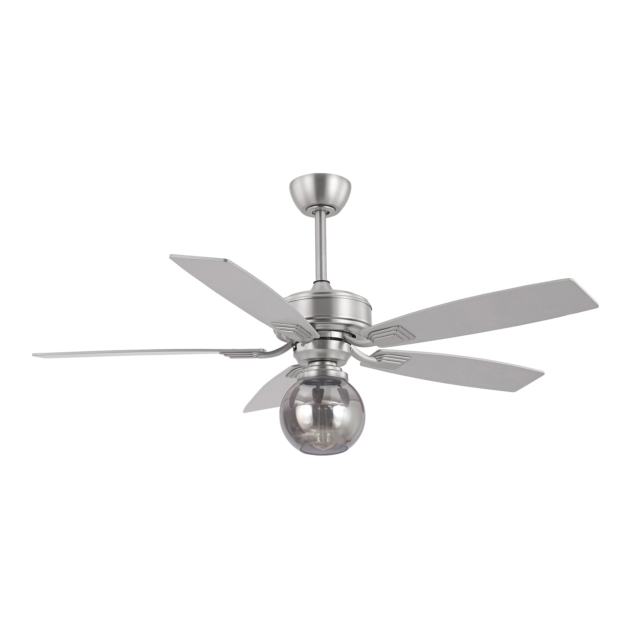 GETLEDEL CF-0922-BN 52-Inches Brushed Nickel with Silver, Walnut Blades Indoor Downrod mount Standard Ceiling Fan Light kit compatible and Remote ( 6 -Blade)
