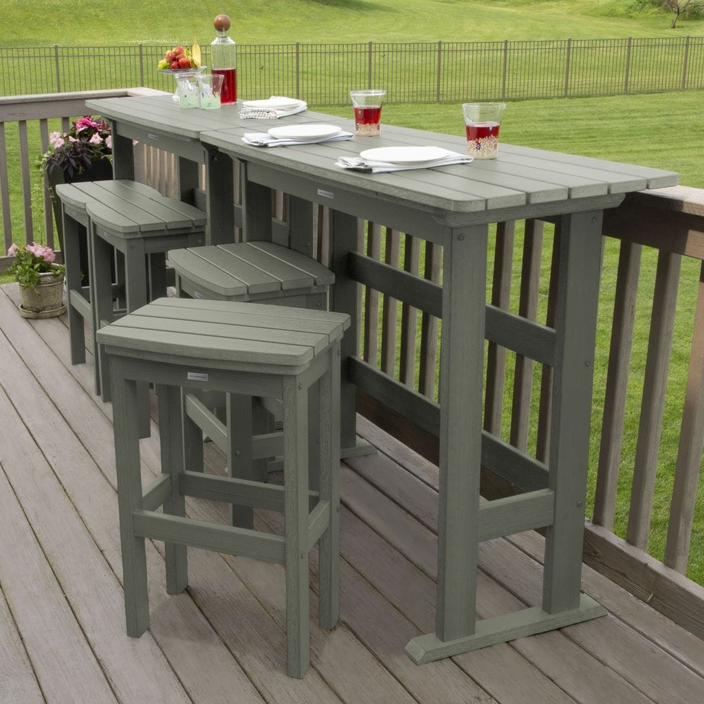 highwood AD-KITBALC201-EUC The Lehigh 6 -Piece Eucalyptus Bar Height Patio Dining Set Plastic Rectangle Table with 4 Stationary Chairs