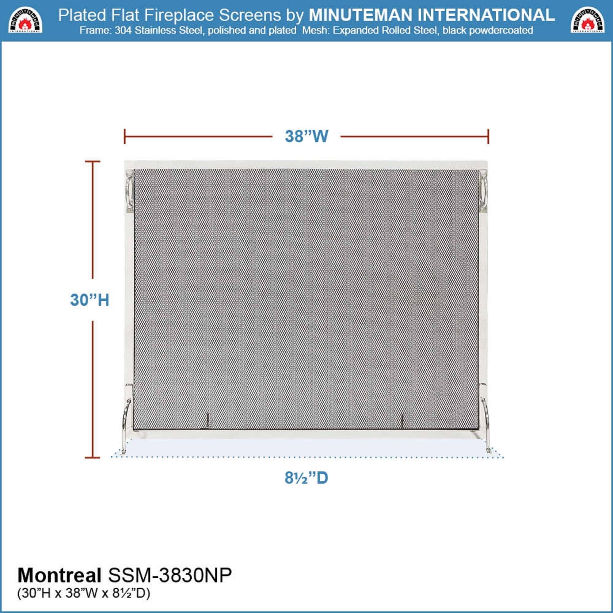 Minuteman International 8-in Polished Nickel Iron 1-Panel Flat Fireplace Screen SSM-3830NP Sansujyuku sansujyuku.com