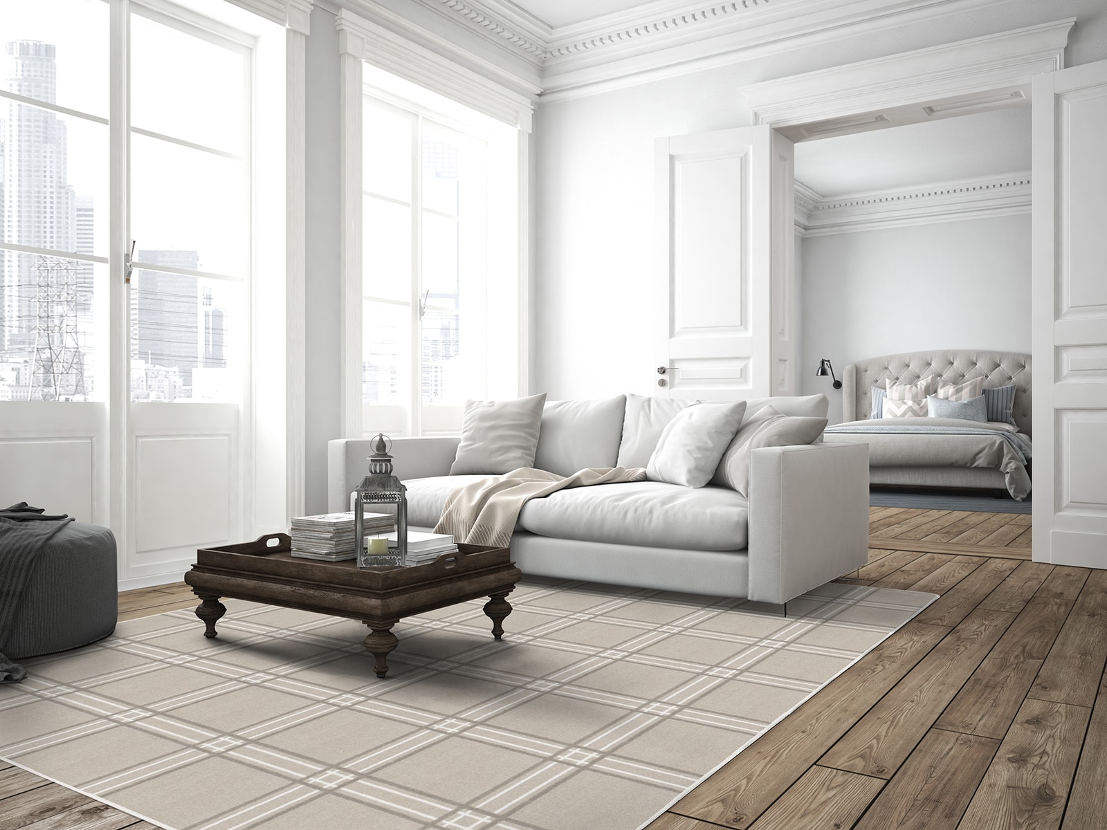 Joy Carpets 2029C-02 Impressions 5 x 8 (ft) Tufted Nylon Beige Rectangular Indoor Geometric Farmhouse/Cottage Area rug