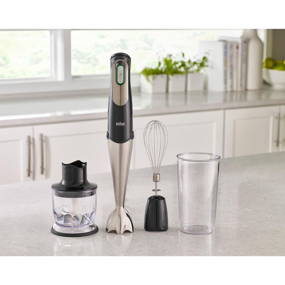  Braun 4-in-1 Immersion Hand Blender, Powerful 400W Stainless  Steel Stick Blender, Variable Speed + 6-Cup Food Processor, Masher, Whisk,  Beaker, Easy to Clean, MultiQuick MQ777: Home & Kitchen