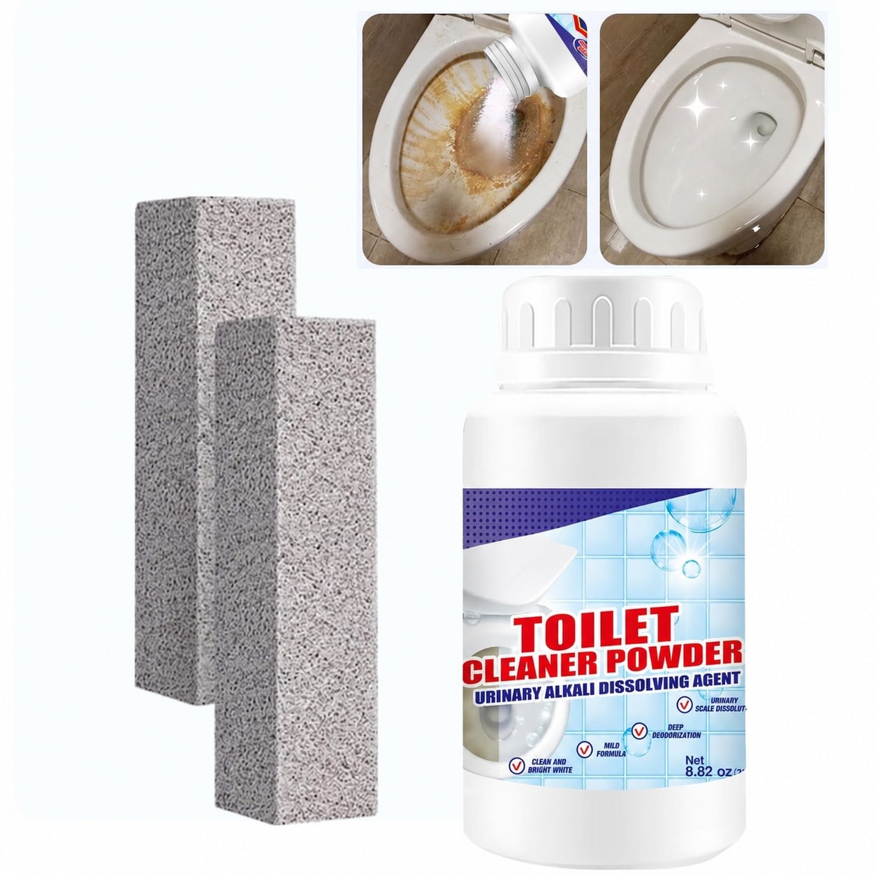 Afoxsos  Pumice Stone Toilet Bowl Cleaner 2 pcs Removes Hard Water Rings Calcium Buildup and Stains for Bathroom Sink Tile Surfaces Includes