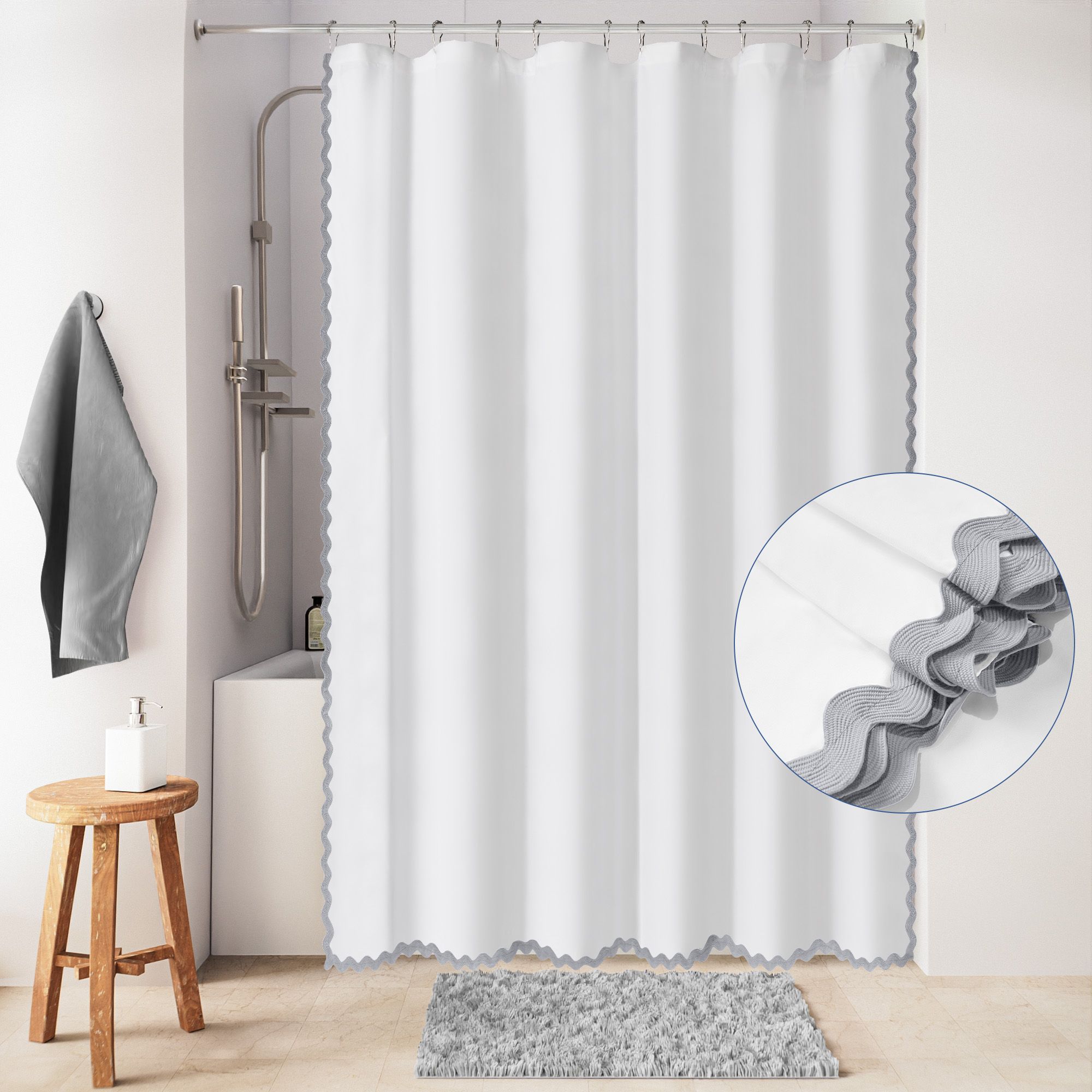 Awesome Home 72-in W x 72-in L Grey Scalloped Fabric Polyester Shower Curtain
