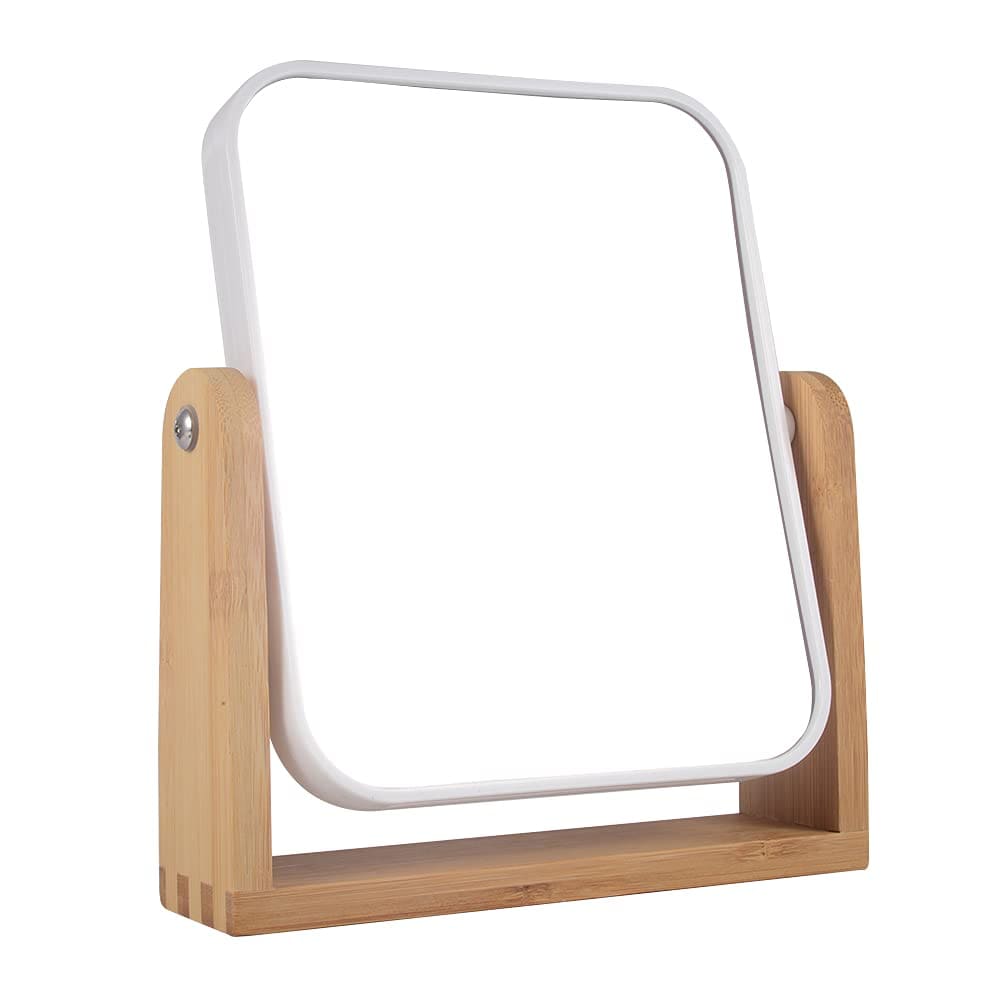 Aoibox  7 08 in W x 8 26 in H Natural Bamboo Tabletop Makeup Mirror 1X 3X Magnifying Double Sided Swivel Vanity