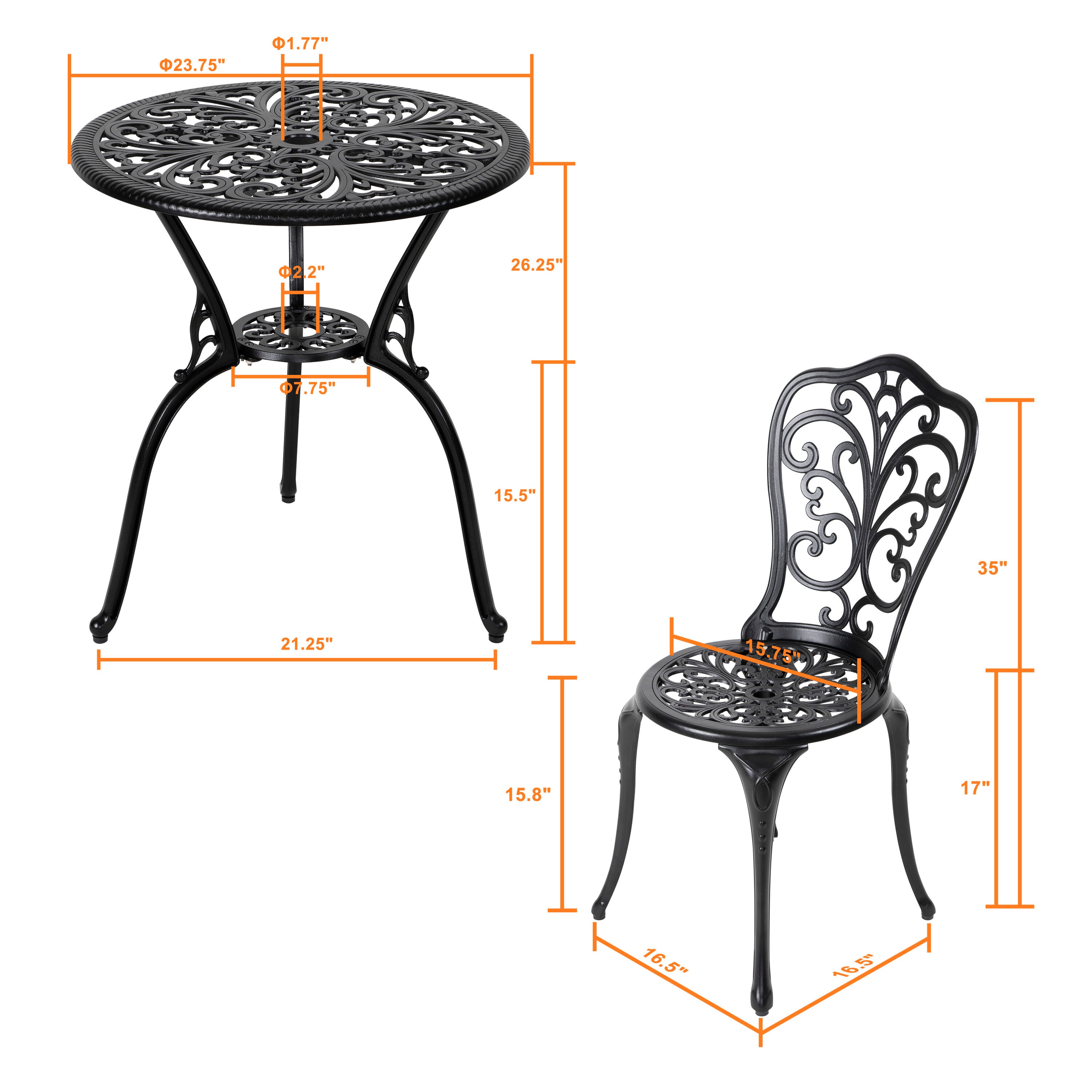 Nuu Garden Black 3-Piece Bistro Set: Butterfly Design, Aluminum Frame ...