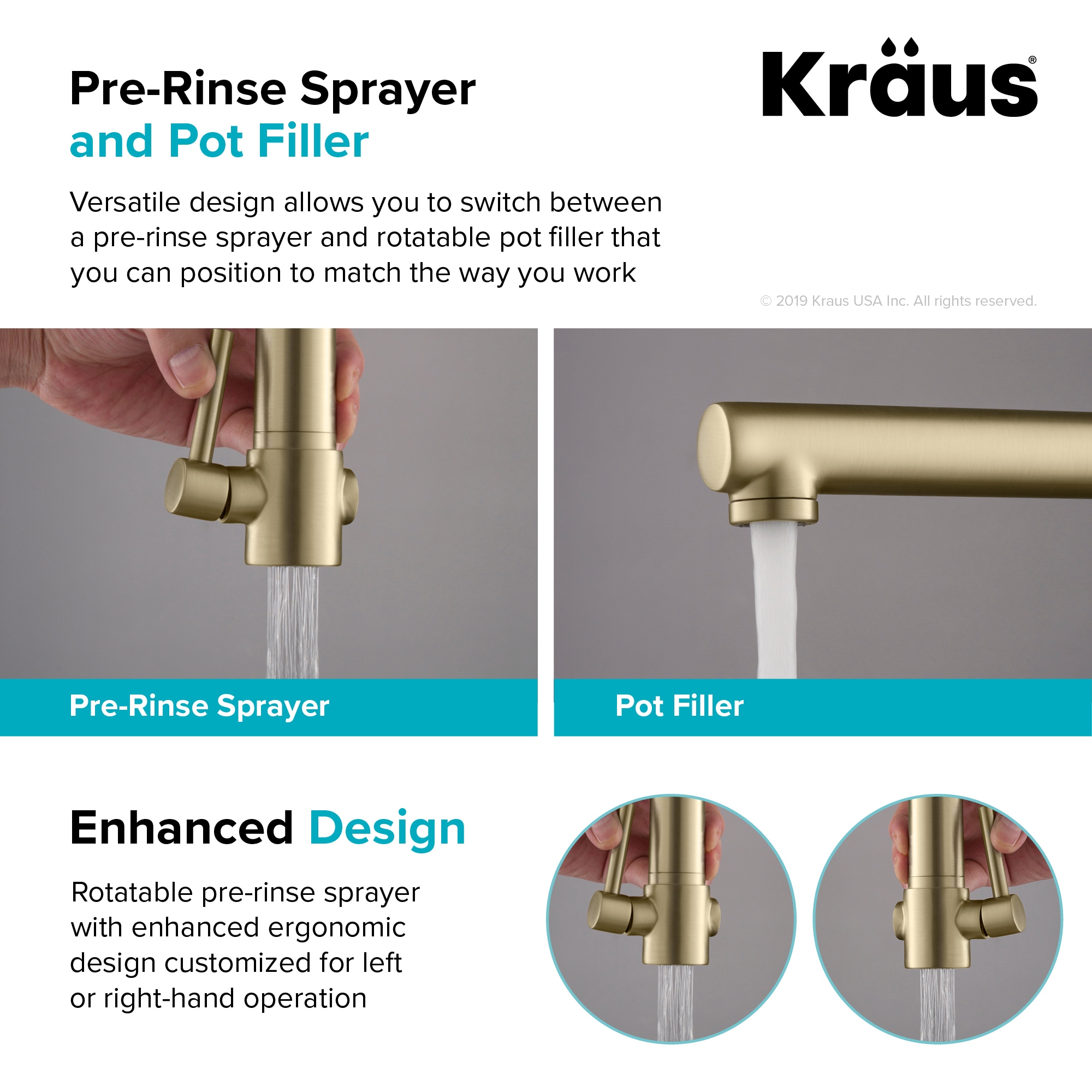 Black Stainless Steel and Brushed Gold Commercial Kitchen Faucet with Pull-Out Spray
