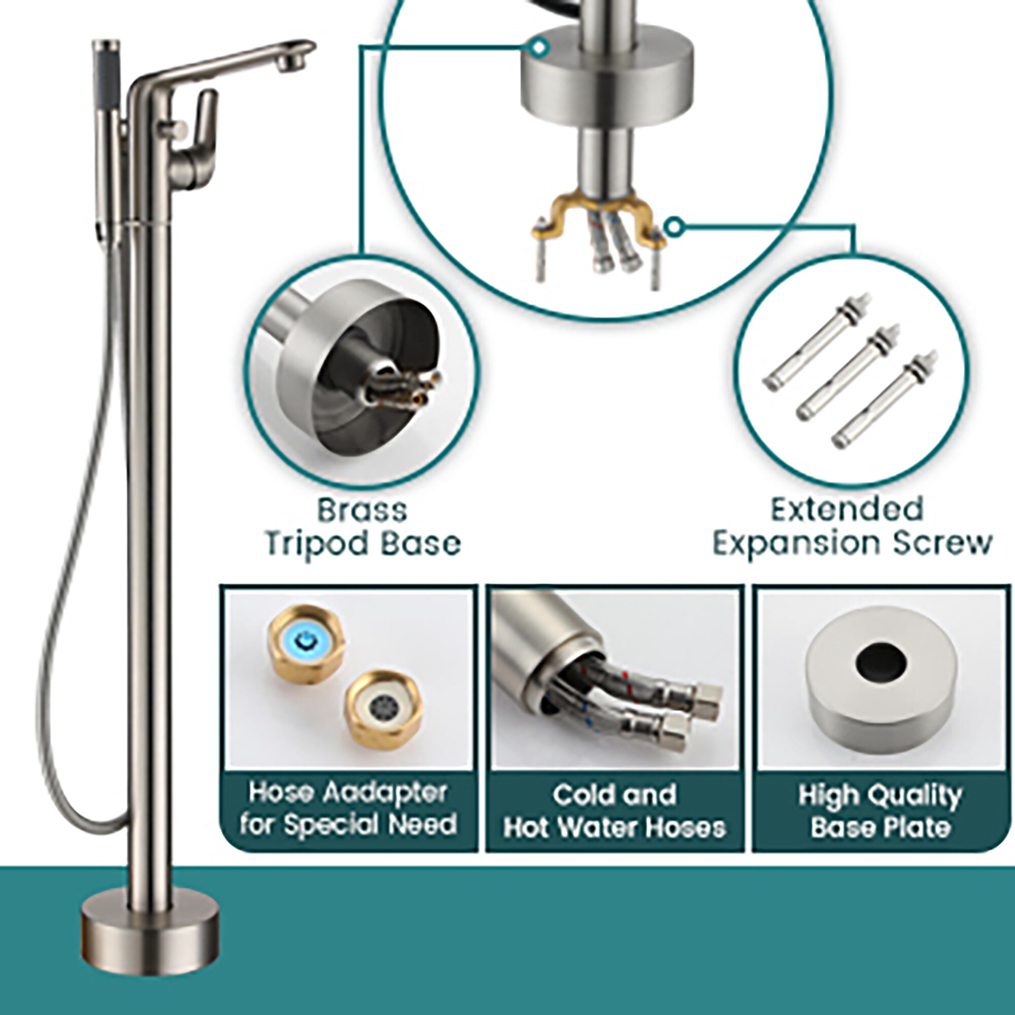 Brushed Nickel Freestanding Bathtub Faucet with Handshower