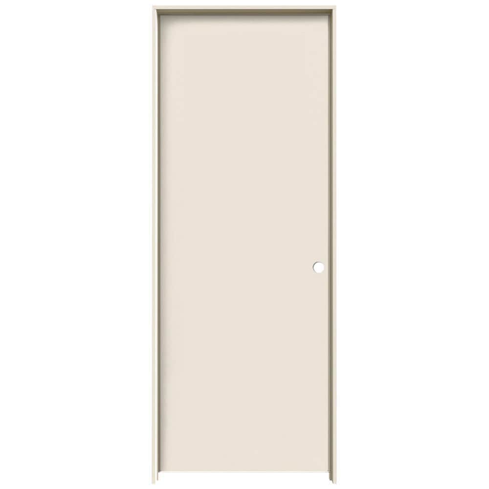JELD-WEN JWPRO227200008 32-in x 80-in Primed Hollow core Flush Left hand Smooth Primed Hardwood Hardboard Flat Jamb Single Prehung Interior Door 316 Casing