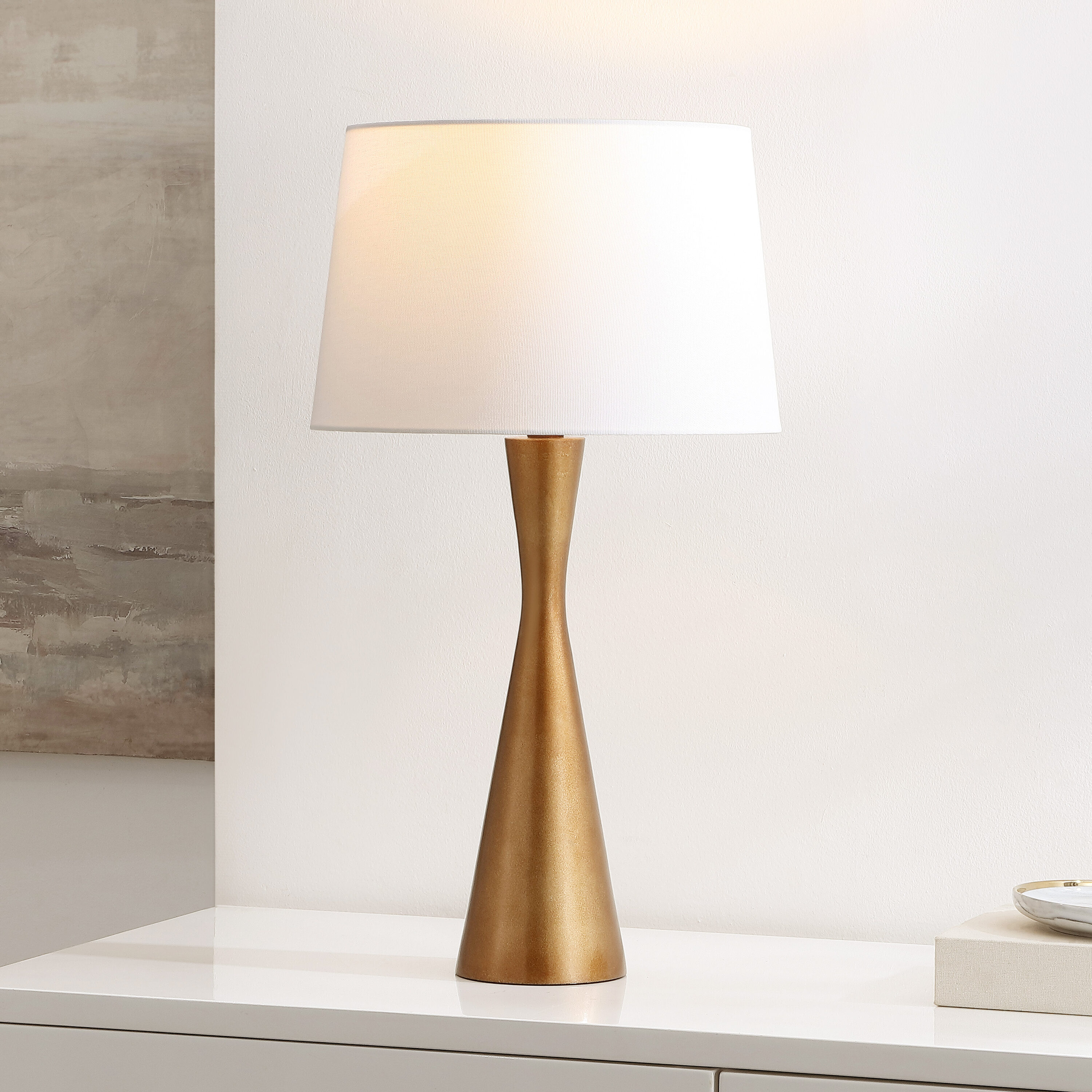 Safavieh TBL4559A Table Lamps 25.5-in Bronze LED Incandescent Rotary socket Table Lamp with Fabric Shade