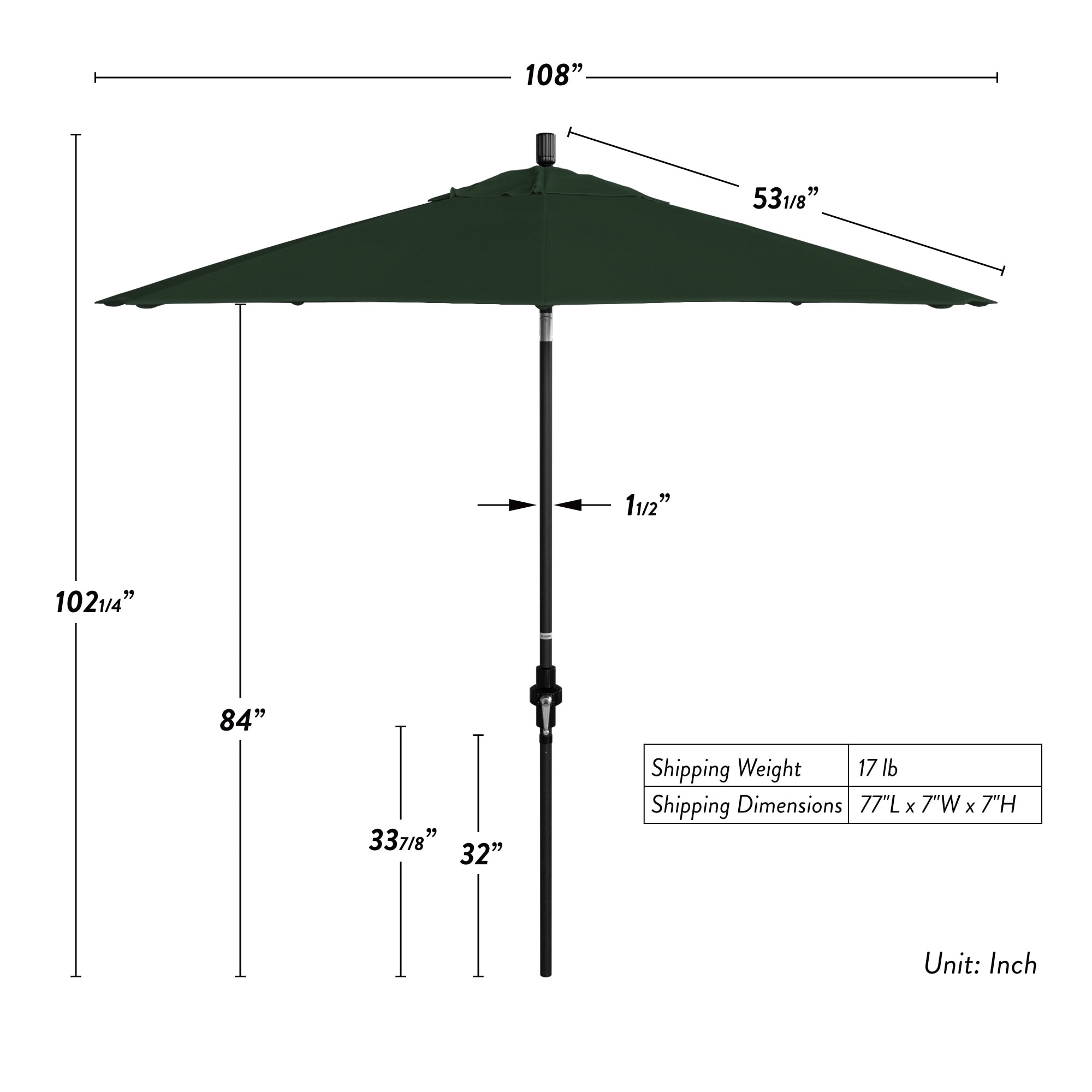 Hunter Green 9' Aluminum Patio Umbrella with Crank Lift
