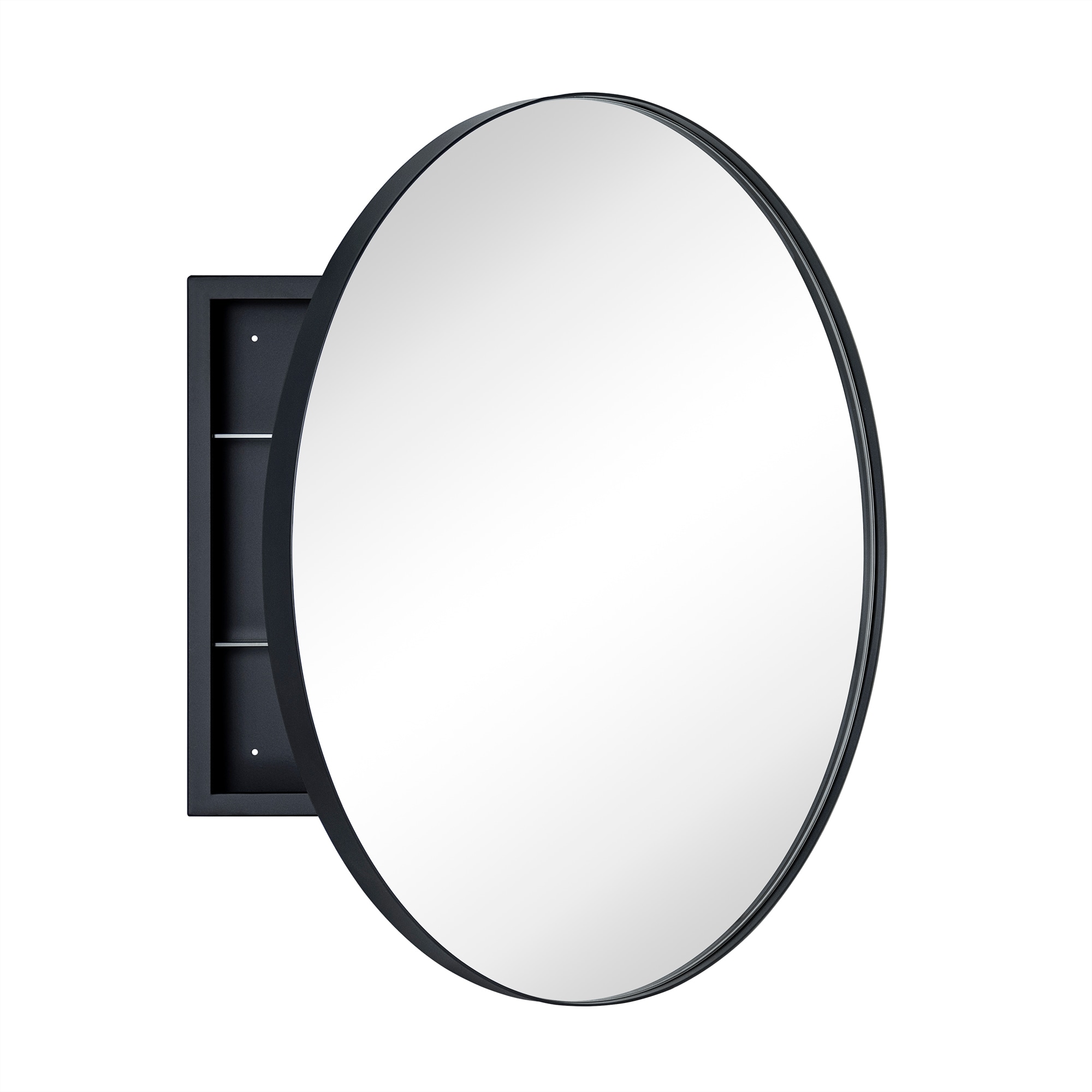 TEHOME GC-00602 24-Inches x 24-Inches Surface Mount Matt Black Mirrored Round Medicine Cabinet