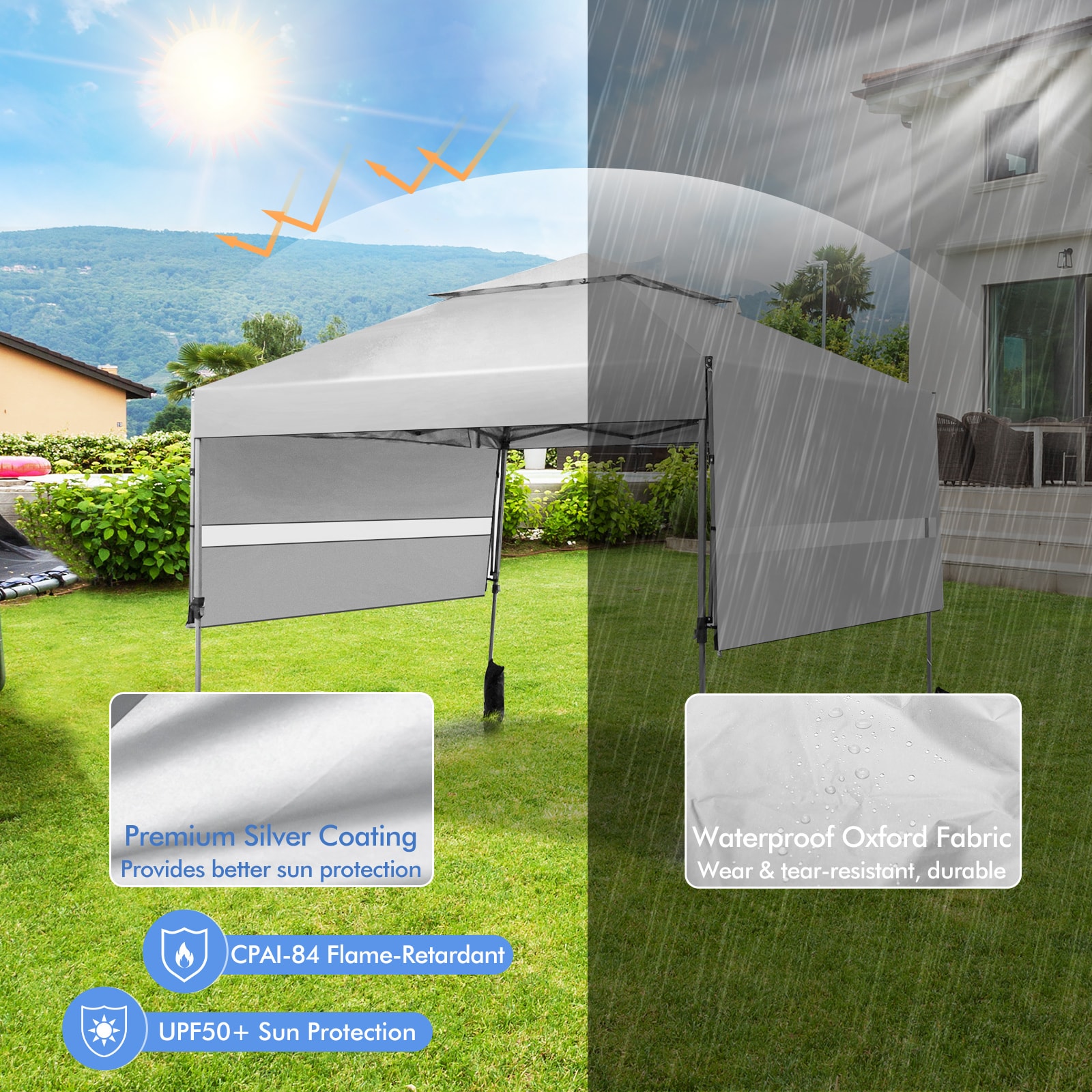 Slickblue 10 ft L x 17.6 ft W Rectangular Pop Up Canopy Tent with Dual ...