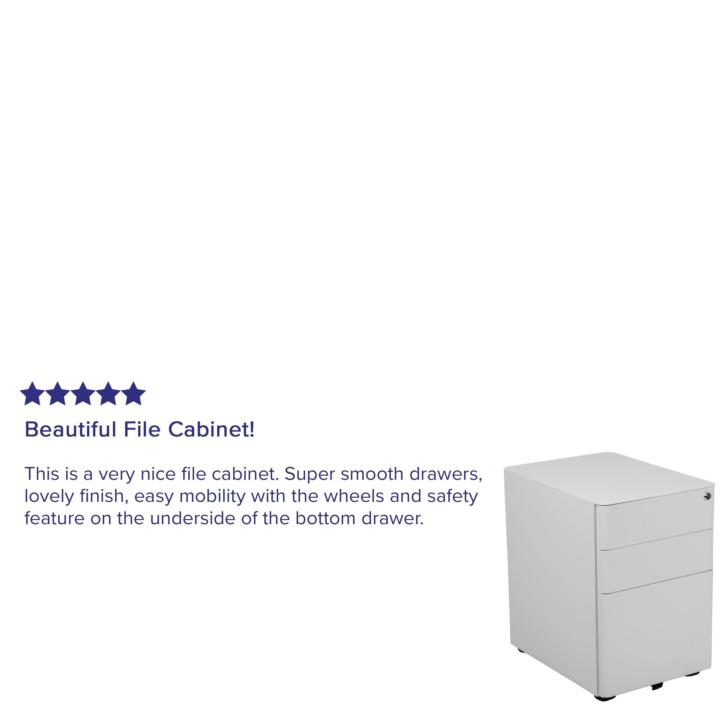 White Mobile 3-Drawer Lockable Filing Cabinet with Casters
