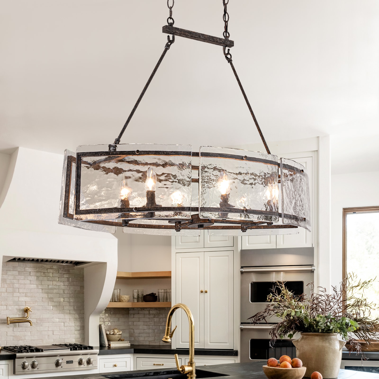 EDISLIVE Y81010000071168 6 -Light Rustic Black Rustic Clear glass Linear Large Hanging Kitchen island light