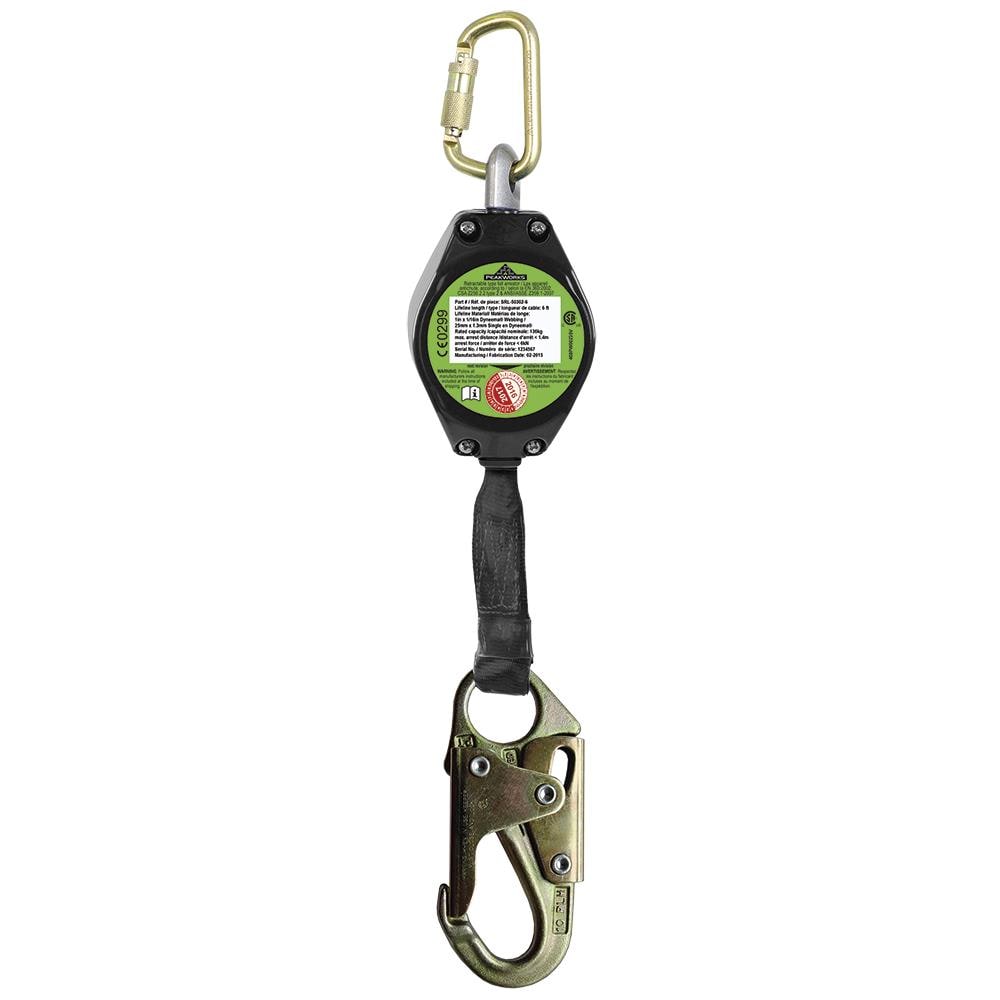 PeakWorks V845523006LE Self-retracting Lifeline (srl) with Webbing, Snap Hook, 6 Ft. L., Black