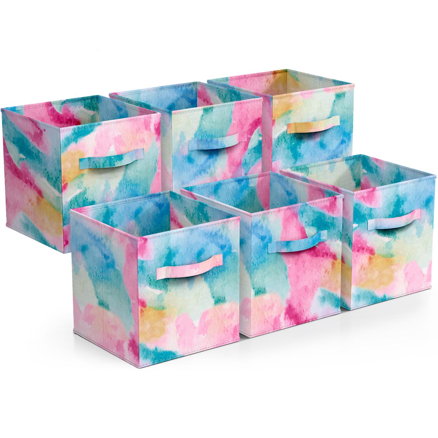 SORBUS STRG-BIN-TID5-6PK ( 10.5-in W x 11-in H x 10.5-in D ) Watercolor Polyester Collapsible Bin